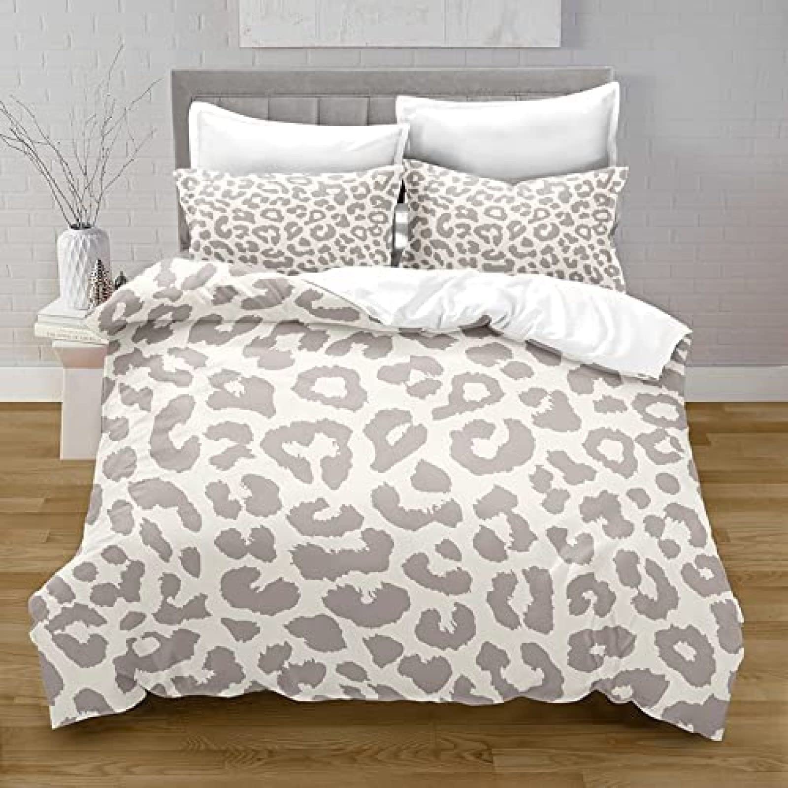 Funda Nordica Infantiles Estampado De Leopardo Gris Edredón Cama 90 para Niñas Niños con Cremallera 110gsm Microfibra de Suave Transpirable Fundas Nordicas 150x200 cm + 2 Fundas de Almohada 50x80 cm
