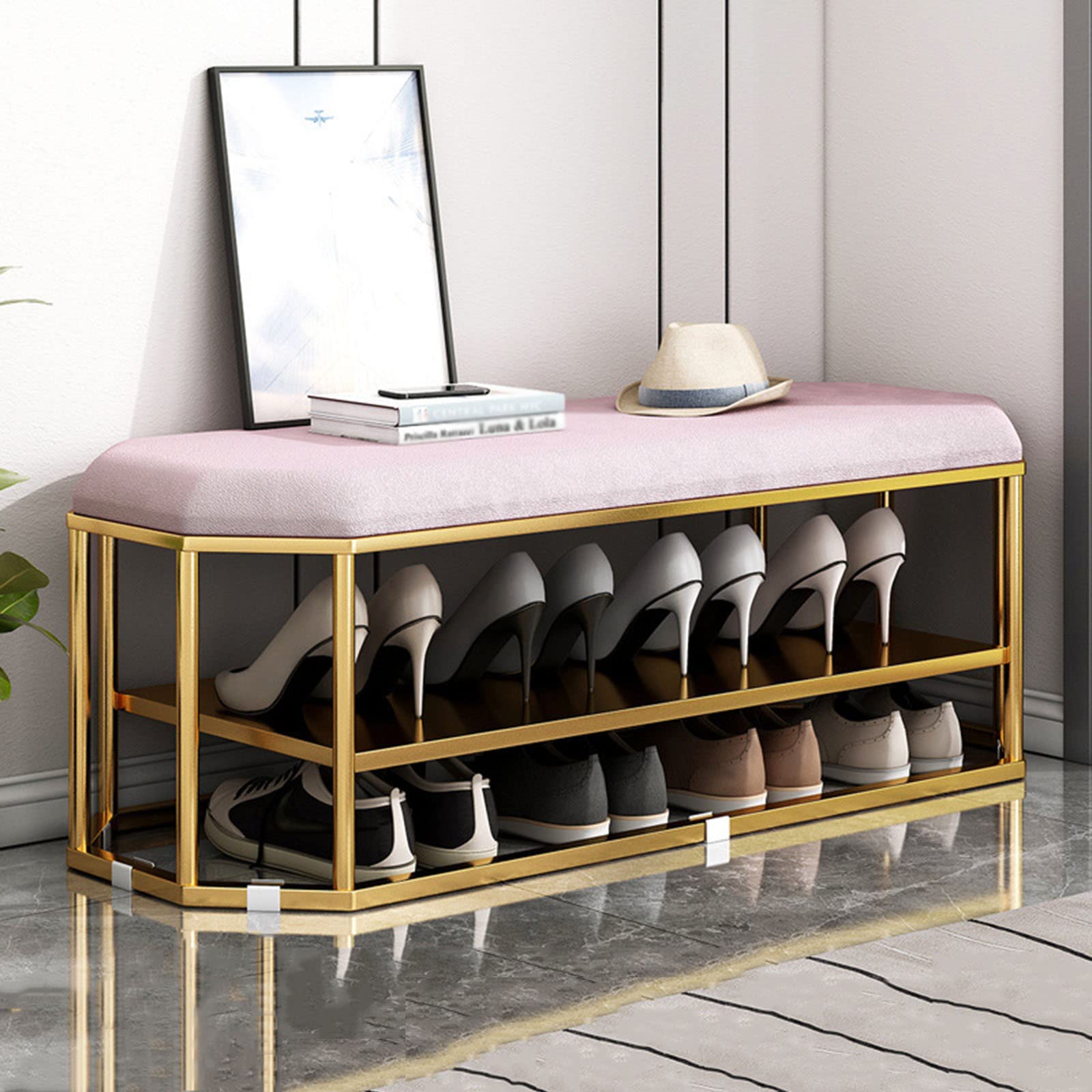 Étagère à chaussures avec assise confortable et meuble de rangement nordique