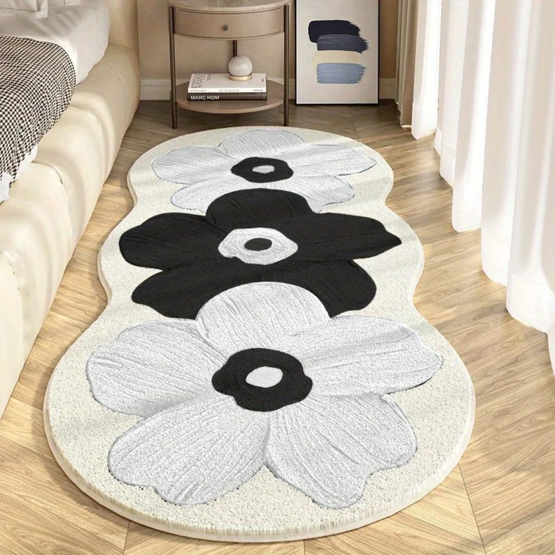 Tapis de sol en peluche épais moderne style floral décoration chambre et salon 100x200