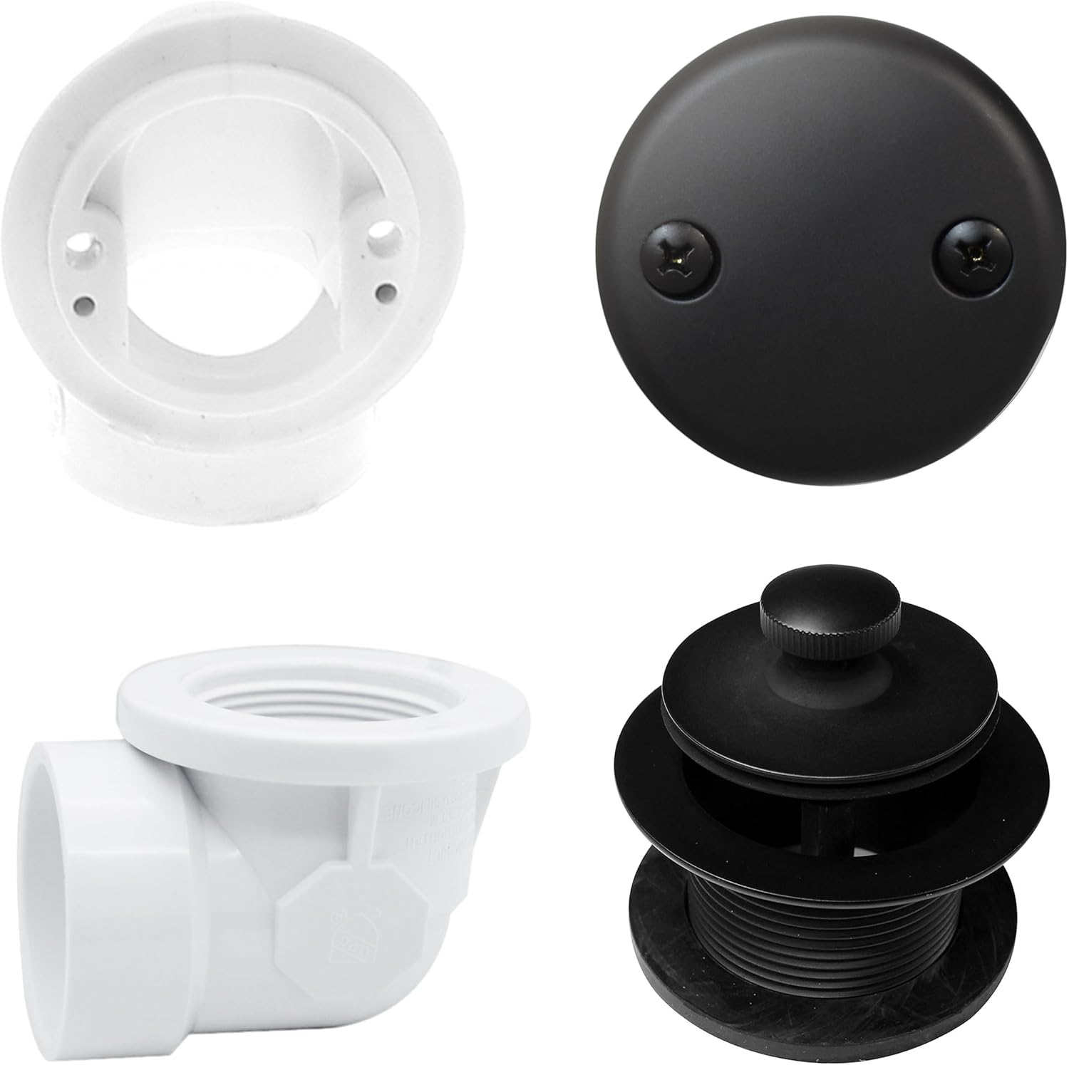 Westbrass A542-62 Sch. 40 PVC Plumber's Pack Twist & Close Bathtub Drain Stopper with Two-Hole Faceplate, Matte Black