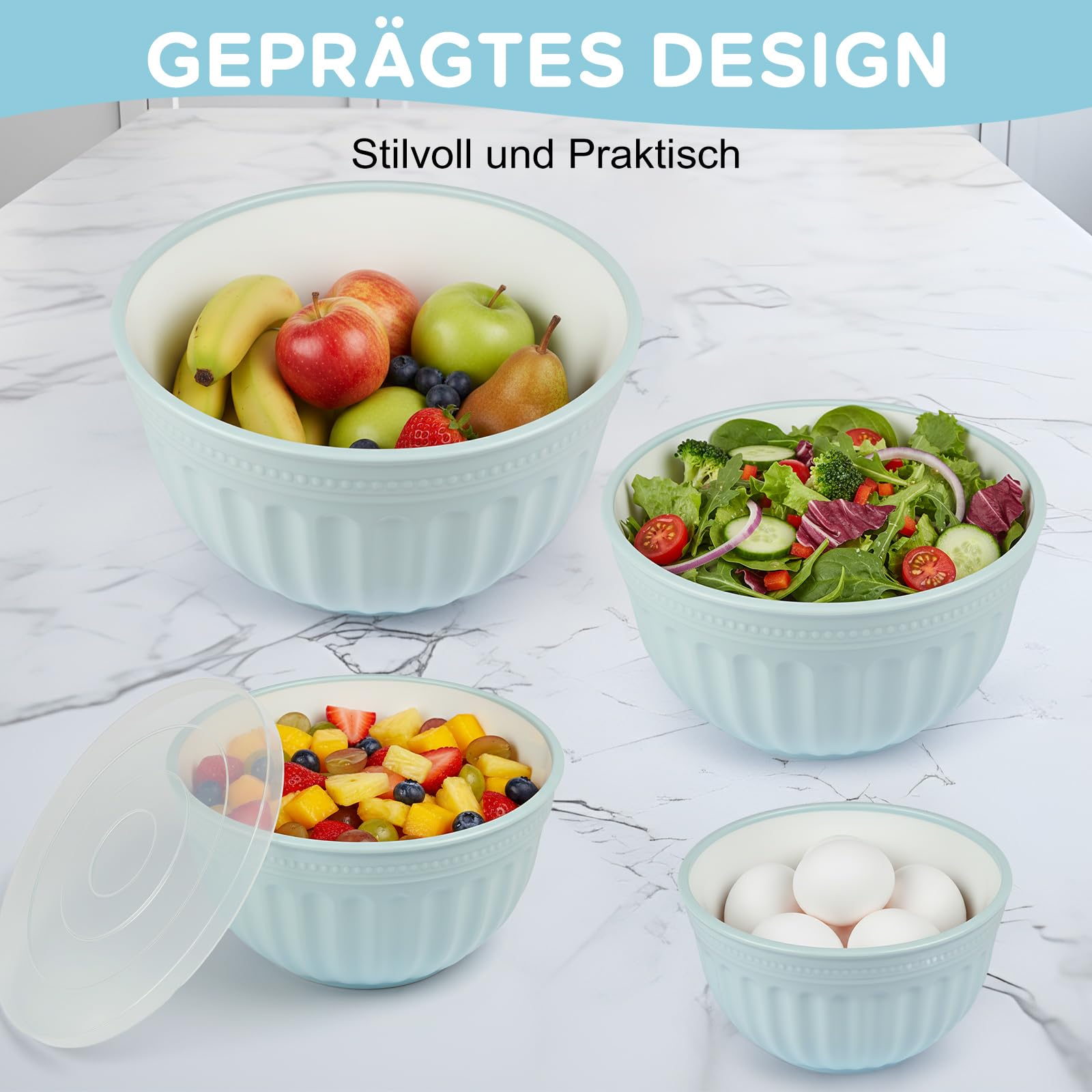Bestgoodies Mengkom in (2 x 5-delig) set, deegkommen, 10-pack kunststof mengkom set (0,7 l - 6 l), stapelbare slakommen serveerschalen voor keuken