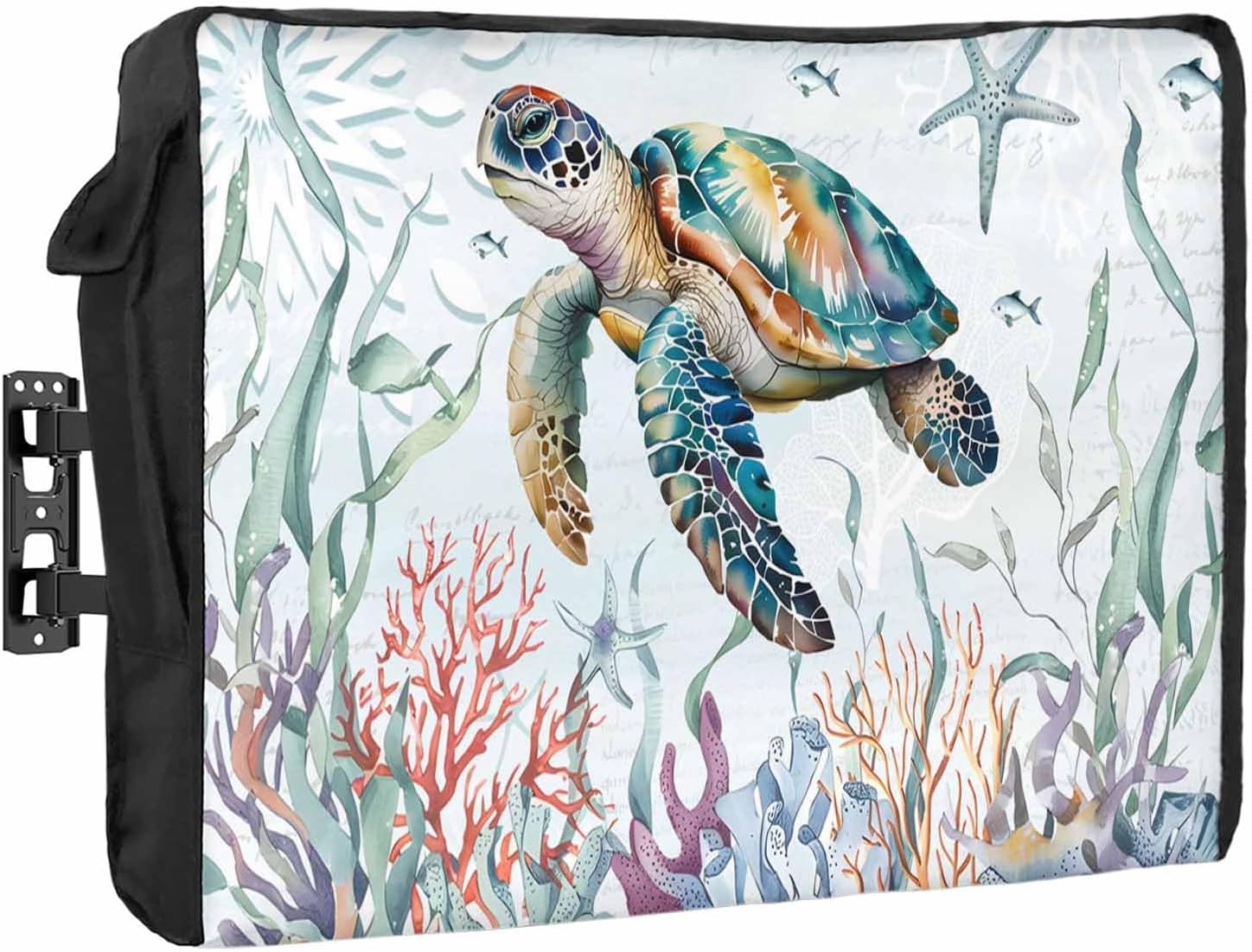 Outdoor TV Cover 75 Inch Turtle TV Enclosure Ocean Starfish Coral Seagrass TV Covers for Outside TV Display Screen Protector with Remote Control Pocket Home Decor