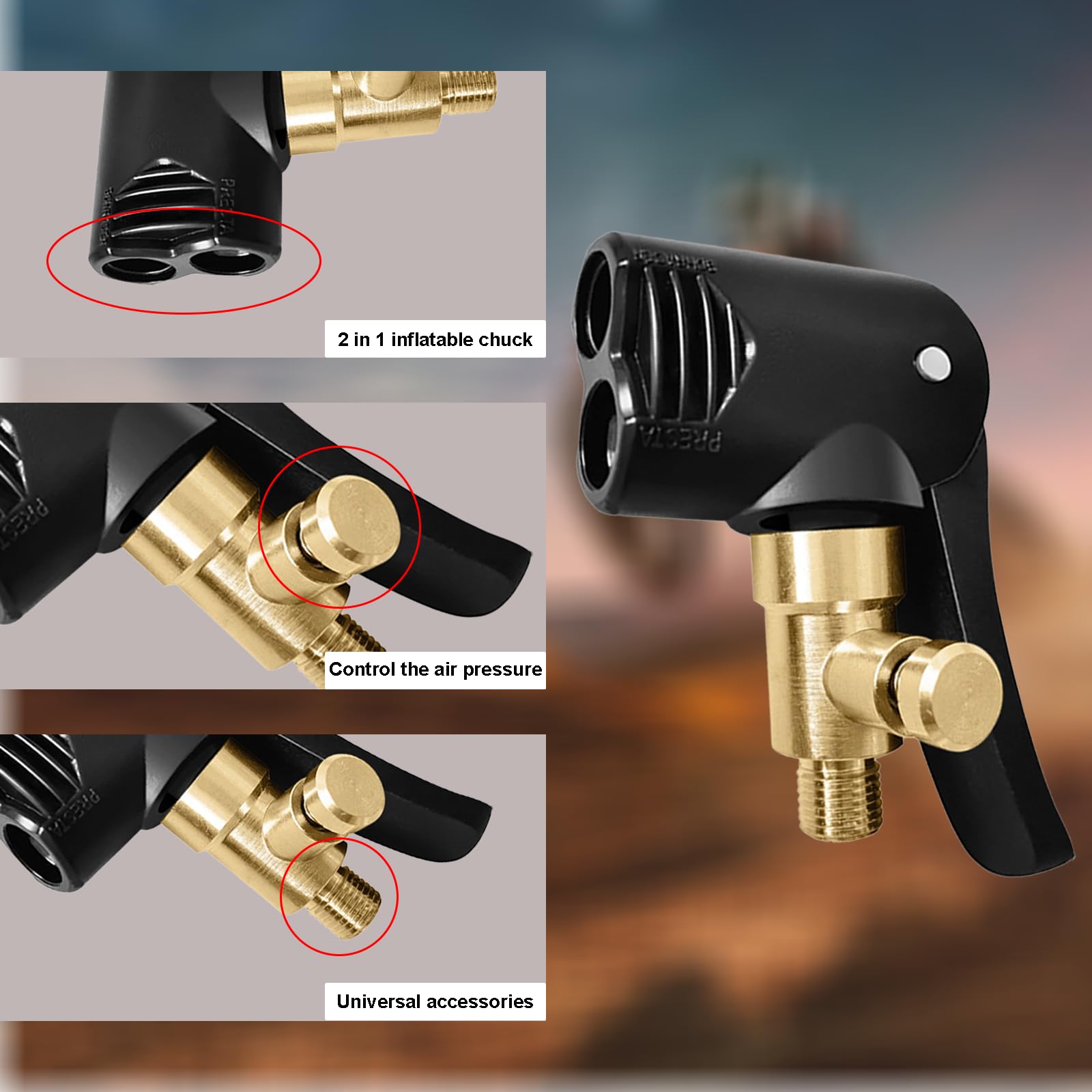 Adapter do zaworu samochodowego, adapter zaworu rowerowego, złącze zaworu opony, mosiężny adapter do zaworu inflatora z klipsem do samochodu, roweru i motocykla