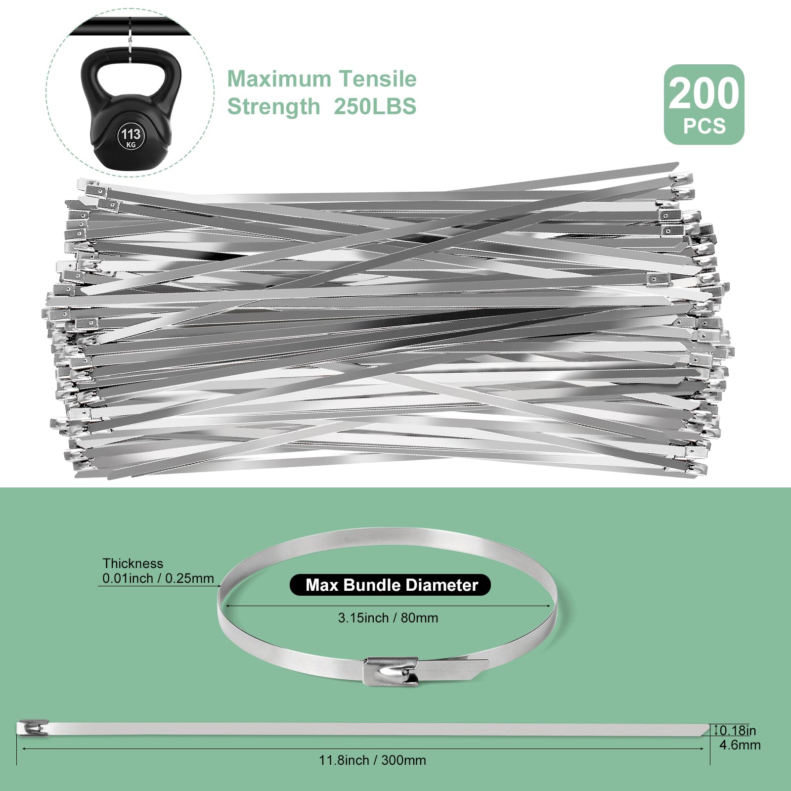 OneLeaf Metall-Kabelbinder Set – 200 Stück, 30 Cm, Mit Werkzeug & Handschuhen
