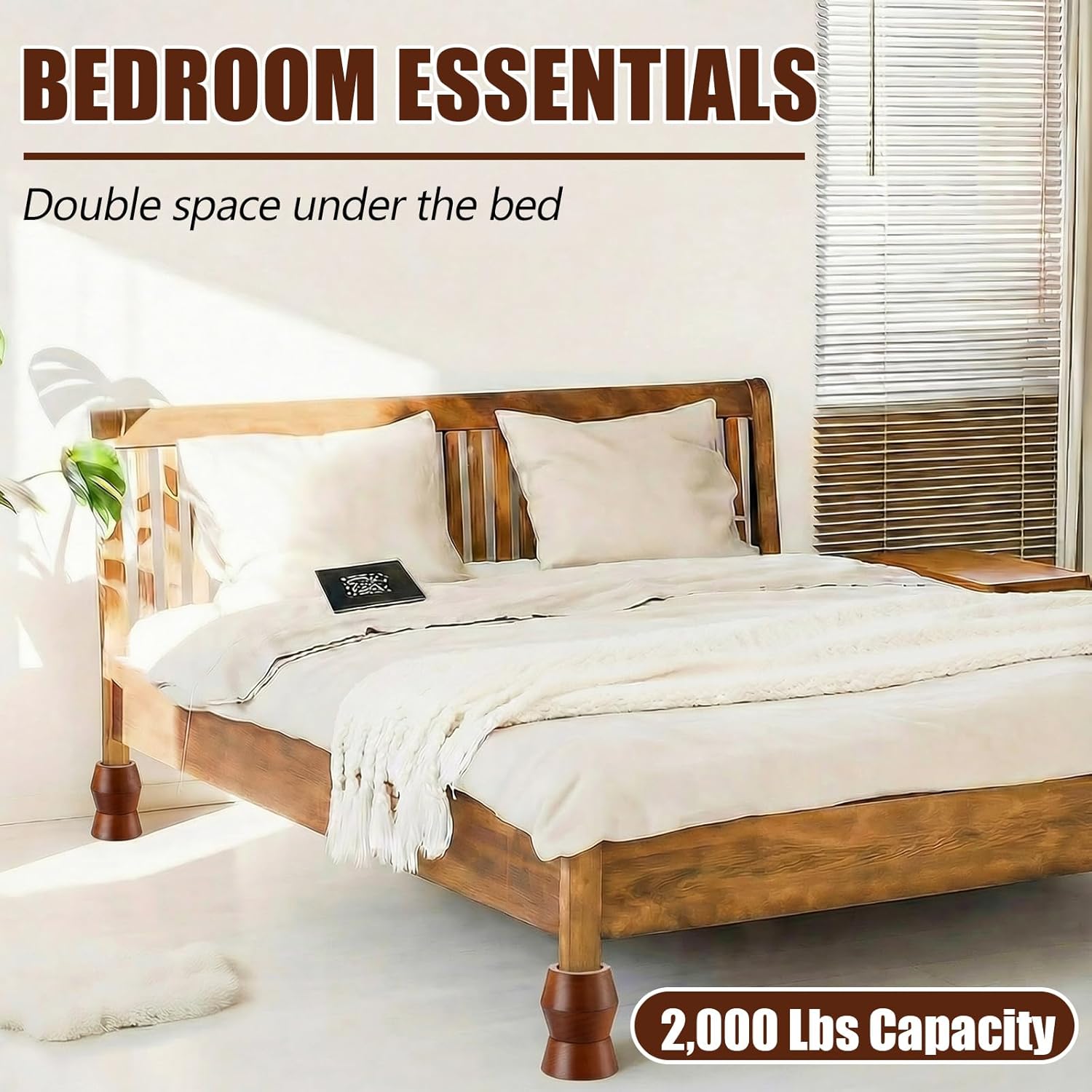 Novabright Set of 8 Solid Wood Furniture Risers Bed Risers Heavy Duty Round Furniture Height Extenders Lifts with Non-Slip Recessed Hole for Bed, Sofa, Chair, Table (2" Hight,Walnut Color)