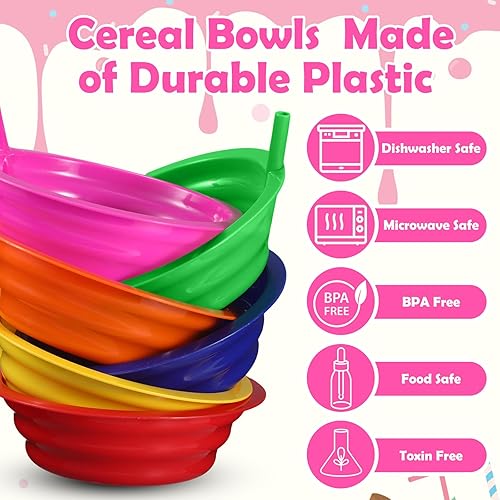 Miniatura 3 de Mifoci Juego de 36 cuencos de cereales con pajitas para niños, cuencos de plástico de 22 onzas con pajita integrados para cereales y sopas para