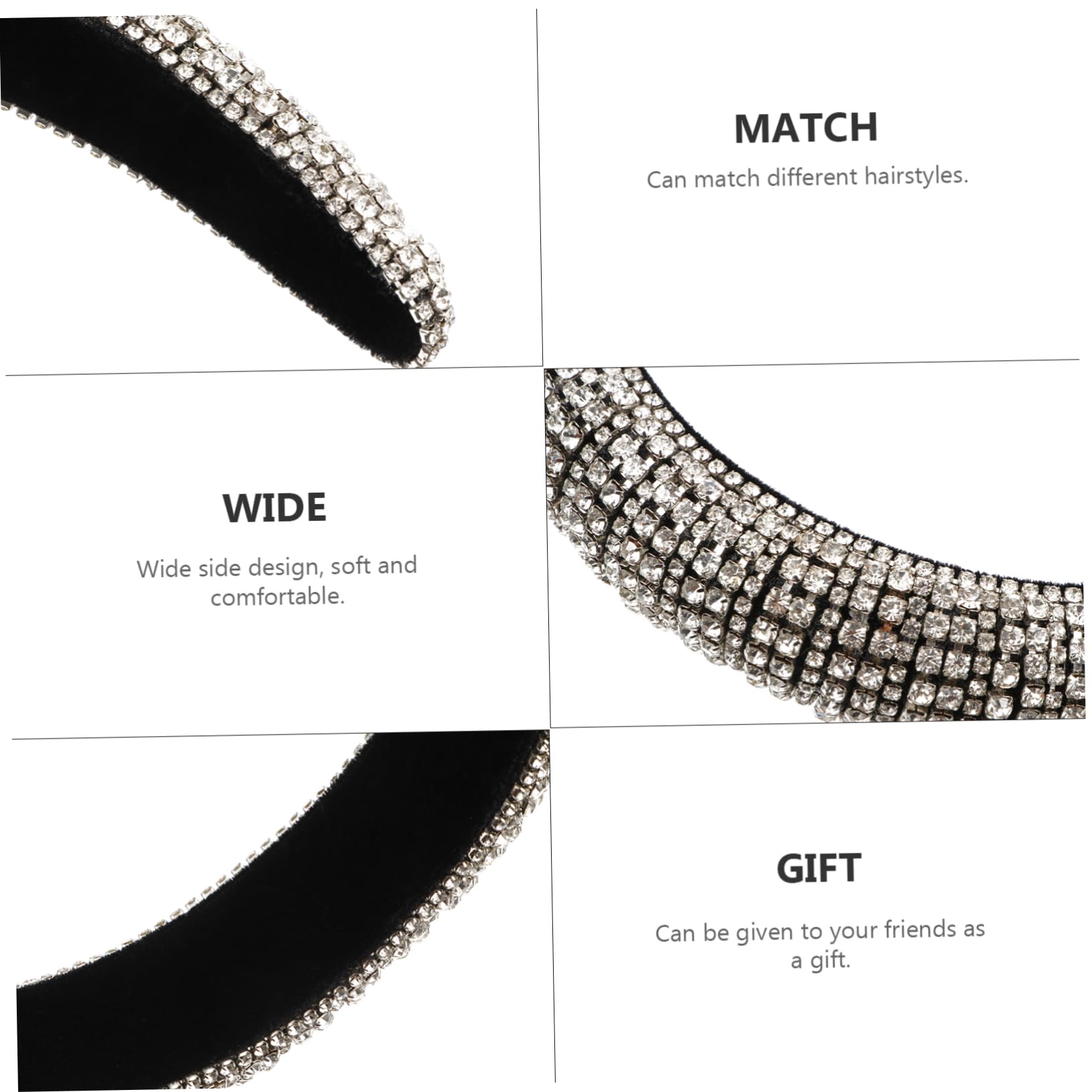 3 Piezas Venda Joyas De Piedra Para Mujer Diadema Elástica De Cristal Diademas De Moda Para Mujer Diadema Retro Antideslizante Algodón Trabajo De Perder