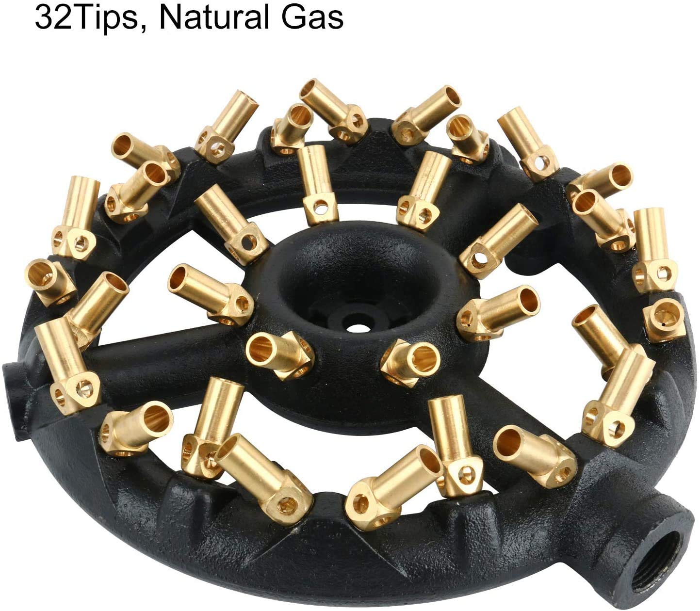 Homend Natural Gas Jet Burner For Chinese Wok Range, Grilling, Stir Fry - Cast Iron Body Round Nozzle Jet Burner with 32 Brass Tips - Up 160,000 BTU (Natural Gas, 32 Tips, 1.2mm Hole)