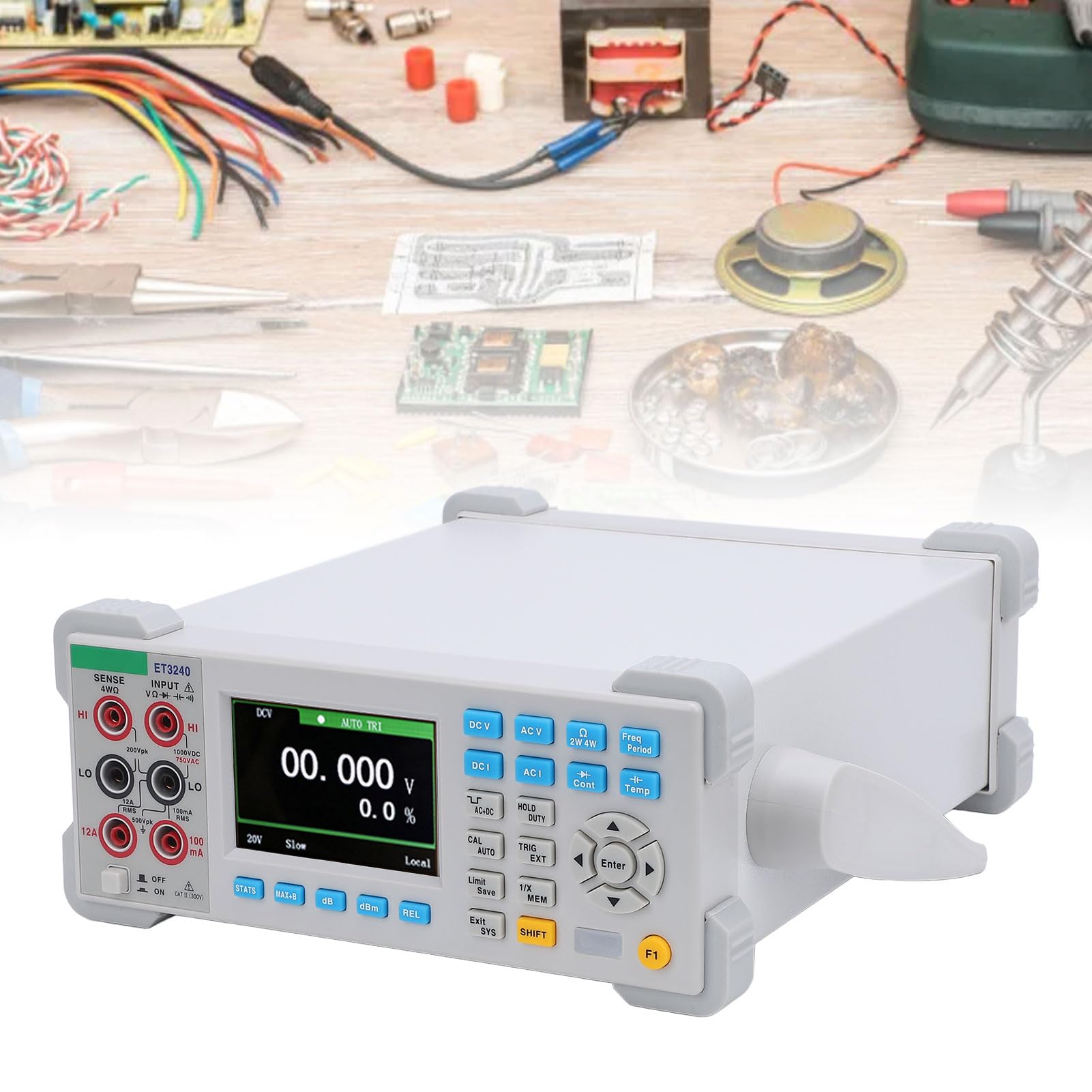ET3240 Desktop-Multimeter, Hochauflösende Anzeige, Wechselstrom, Gleichspannung, Strom, Widerstände, Kapazitätsmessung, 12 Einheiten (EU-Stecker 200V-240V)