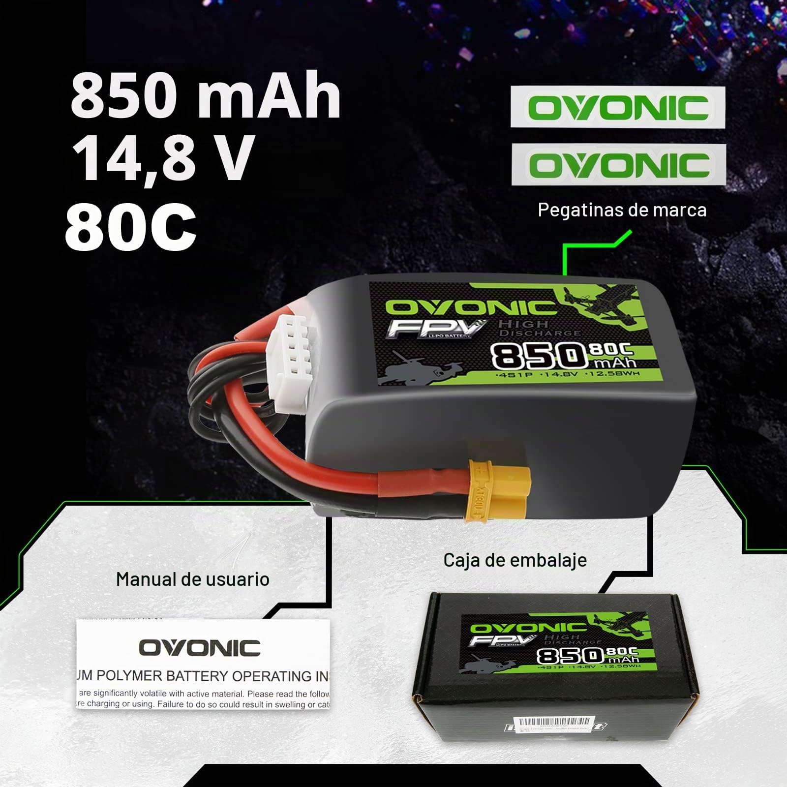 OVONIC 4s Batería Lipo 80C 850mAh 14.8V con XT30 para RC Avión Quadcopter Helicóptero FPV Racing Drone (4 Piezas)