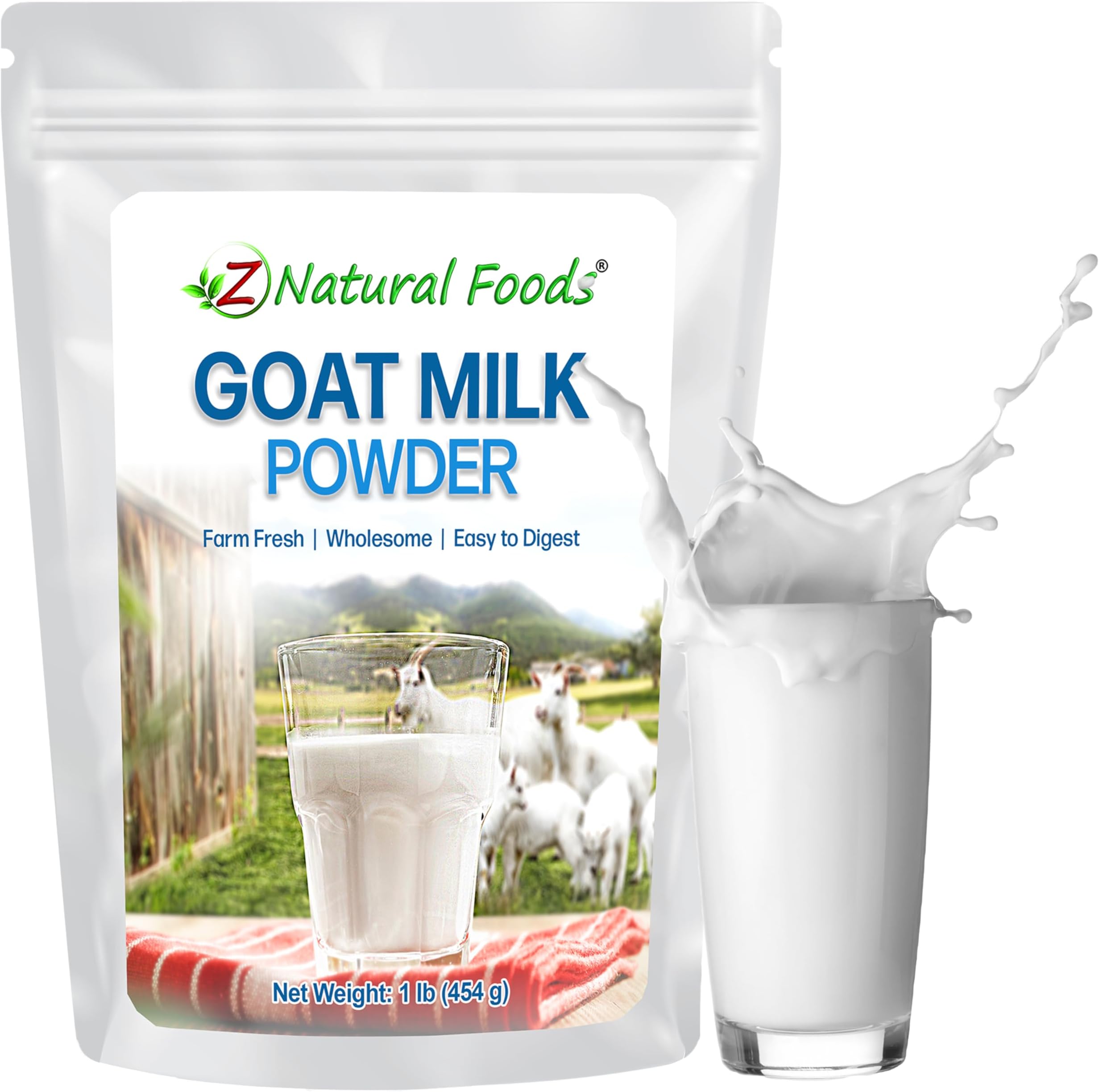 Z Natural Foods Goat Milk Powder - Pure Netherlands Full Cream Milk, Powdered Goat Milk, Highly Nutritious, Easy Digestion - Whole Goats Milk for Adults for Smoothies, Cooking, Baking, 1 lb