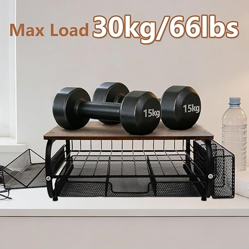 Miniatura 6 de Organizador de escritorio y accesorios para monitor, soporte para monitor con cajón (cajones de 2 niveles) con estante de almacenamiento lateral