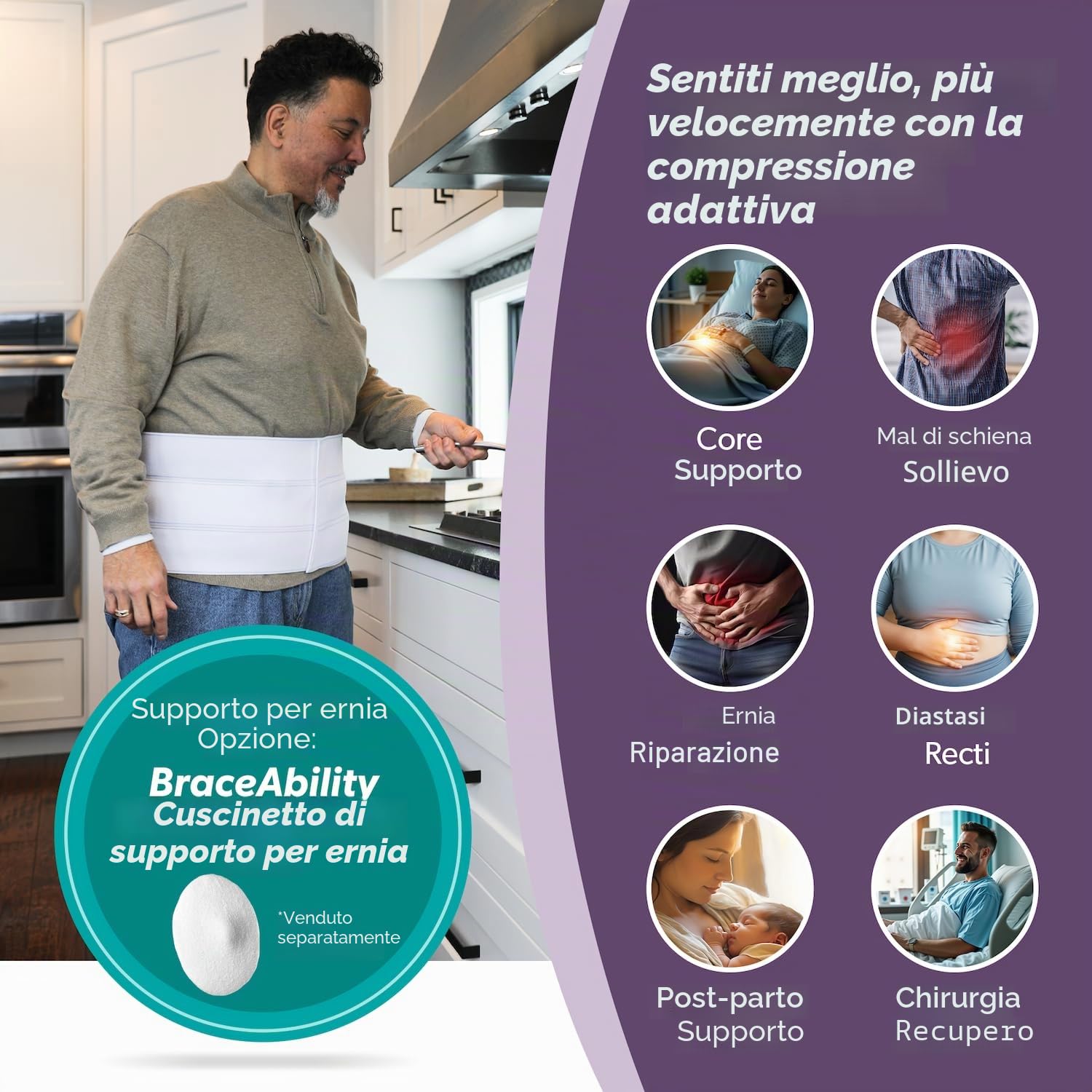 BraceAbility 4XL Plus Size Bariatric Addominale Binder, cintura obesità per uomini e donne grandi con una grande pancia, pancia post intervento chirurgico e fascia di compressione della vita