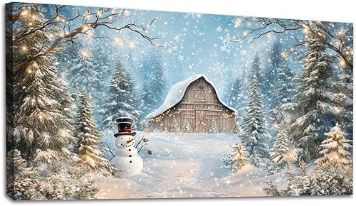 Miniatura 28 de 30"x 60" Canvas Wall Art Vintage Winter Forest Deer Barn Sepia Lithograph Print Framed Pictures Painting Prints Large Wall Art for Living Room