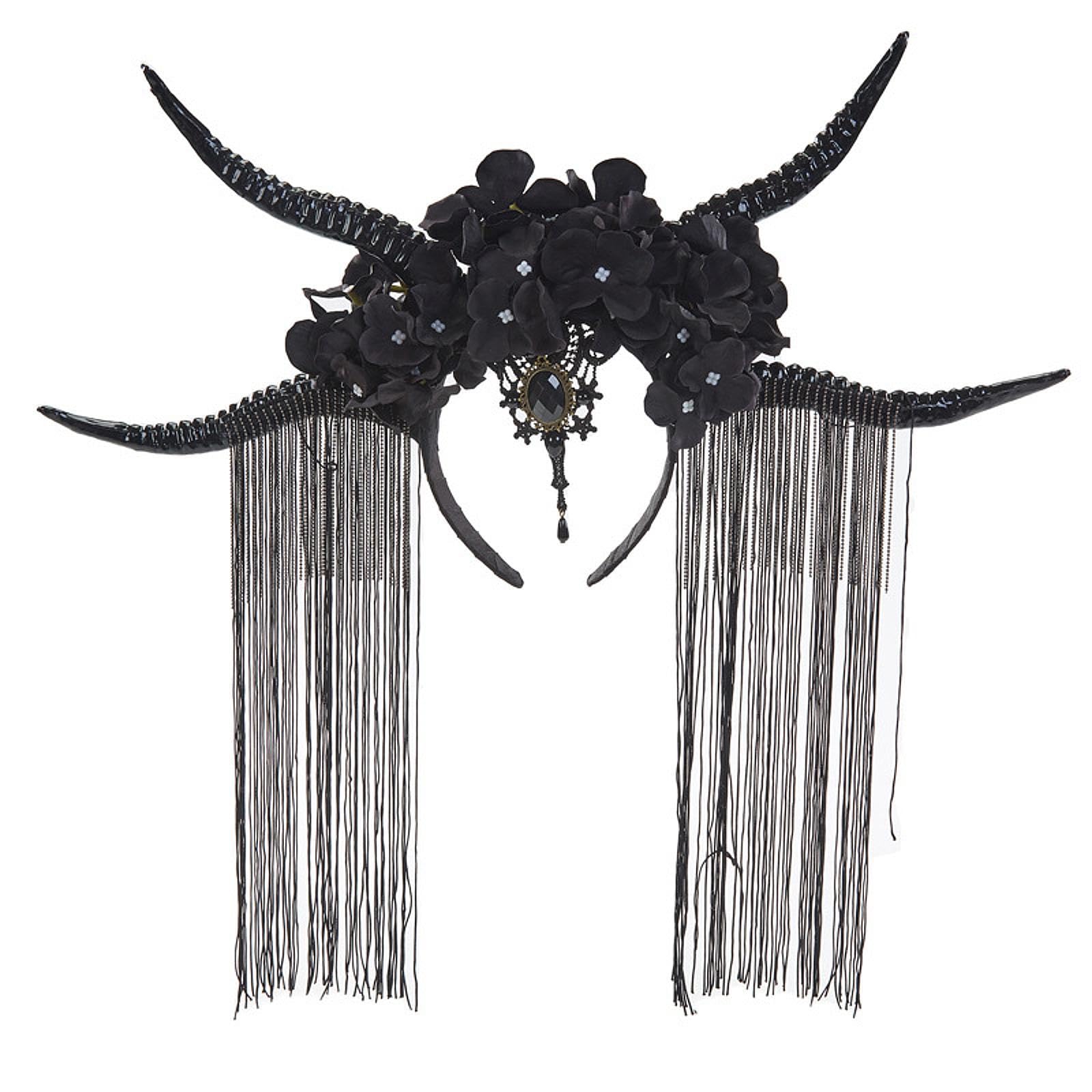 Cerchietto per Capelli con Corno di Antilope per Halloween, Accessorio per Capelli, Cerchio per Capelli, Accessorio Fotografico, Cerchietto con Fiori, Nero