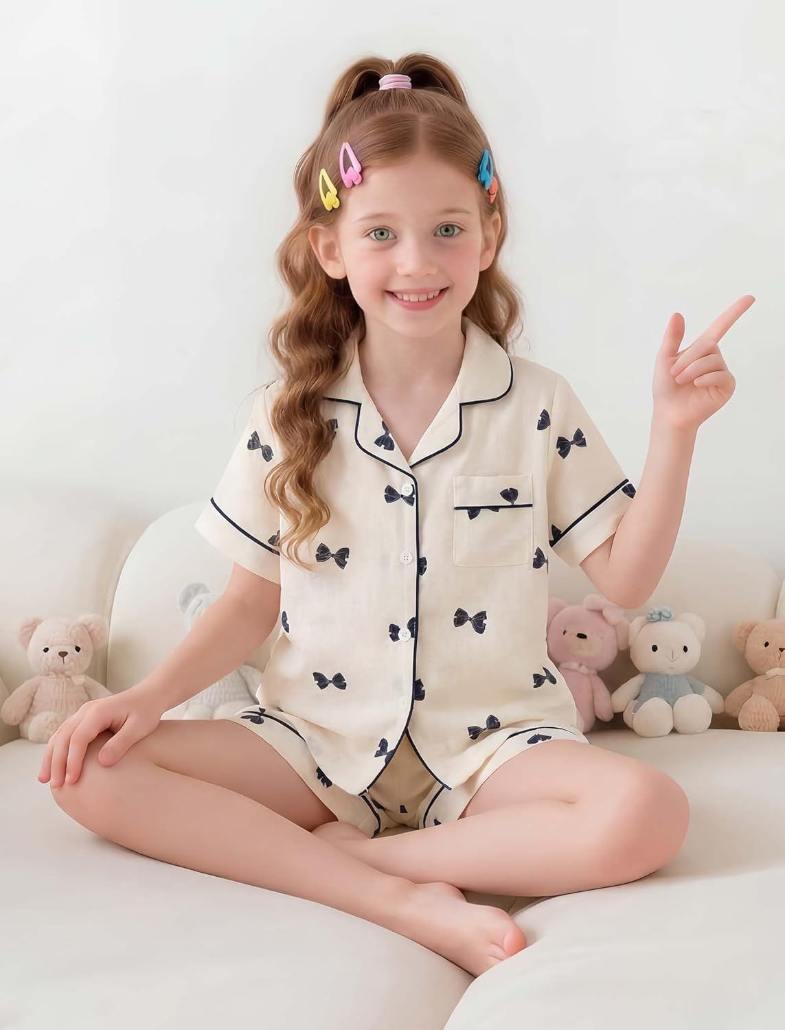 Mikrdoo Girls Pajamas Short Sleeve 2Piece Button Down Summer PJs with Pockets for Kids Soft Sleepwear 6-16 Years