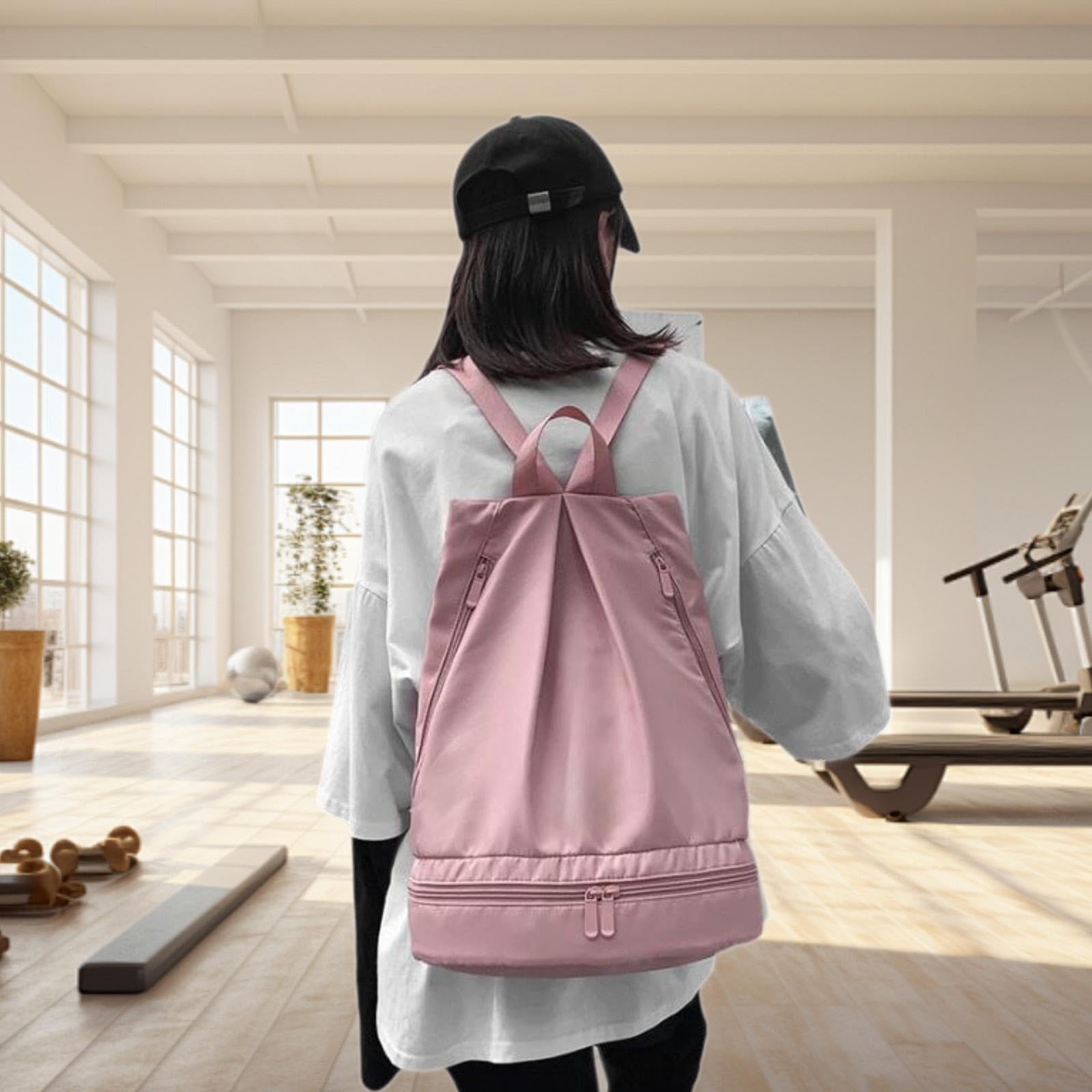 Mochila con Cordón Ajustable, Mochila de Natación con Bolsillo Organizador para Ropa Mojada, Bolsa de Lona Deportiva, Mochila para Viajes Y Actividade, Pink L