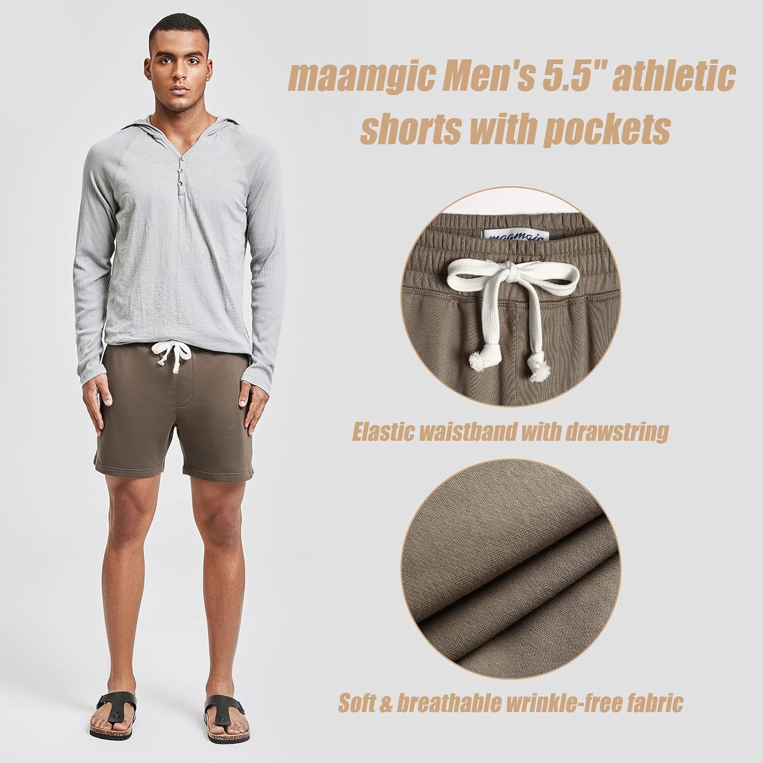 maamgic Mens Athletic Gym Shorts 5/7" Elastic Waist Casual Pajama Pocket Jogger Men Workout Short Pants - Image 8