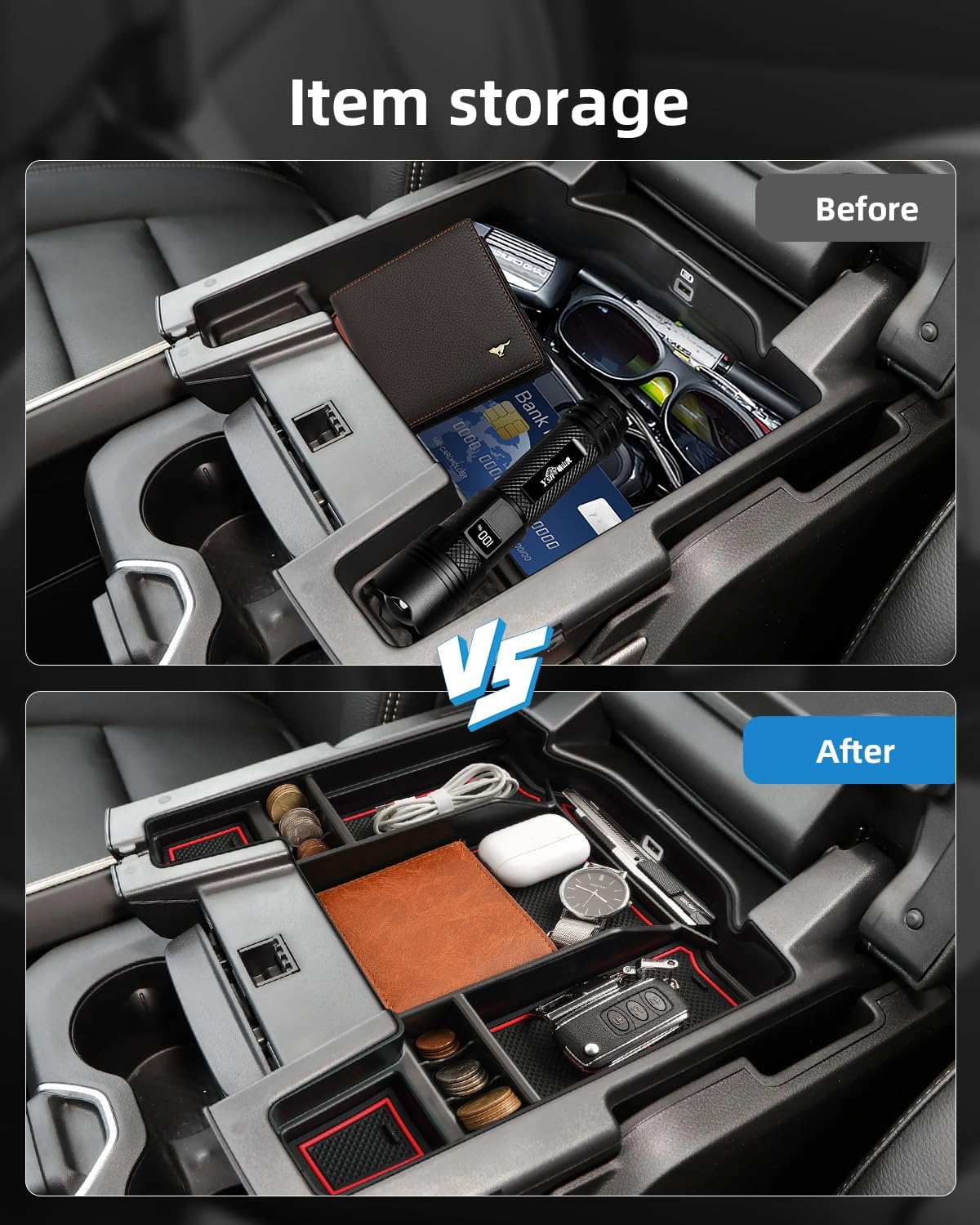 Center Console Organizer for 5th Gen 2026 2025-2019 Ram 1500 2500 3500(Full Console w/Bucket Seats Only), ABS Storage Box, Middle Console Tray Organizer, Insert Container Pallet-Red