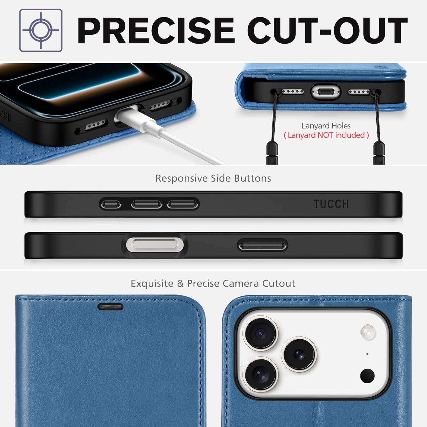 TUCCH Wallet Case for iPhone 17 Pro Max (6.9") 2025, 4 Card Slots, RFID Blocking, Stand, Shockproof TPU Shell, PU Leather, Magnetic Closure, Protective Flip Folio Cover, Light Blue - Image 8