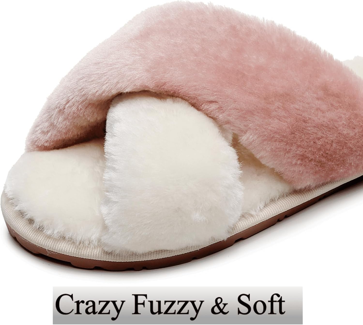 Crazy Lady Women's Fuzzy Fluffy House Slippers Cute Plush Memory Foam Shoes Cross Band Indoor Outdoor Open Toe Sandals - Image 6