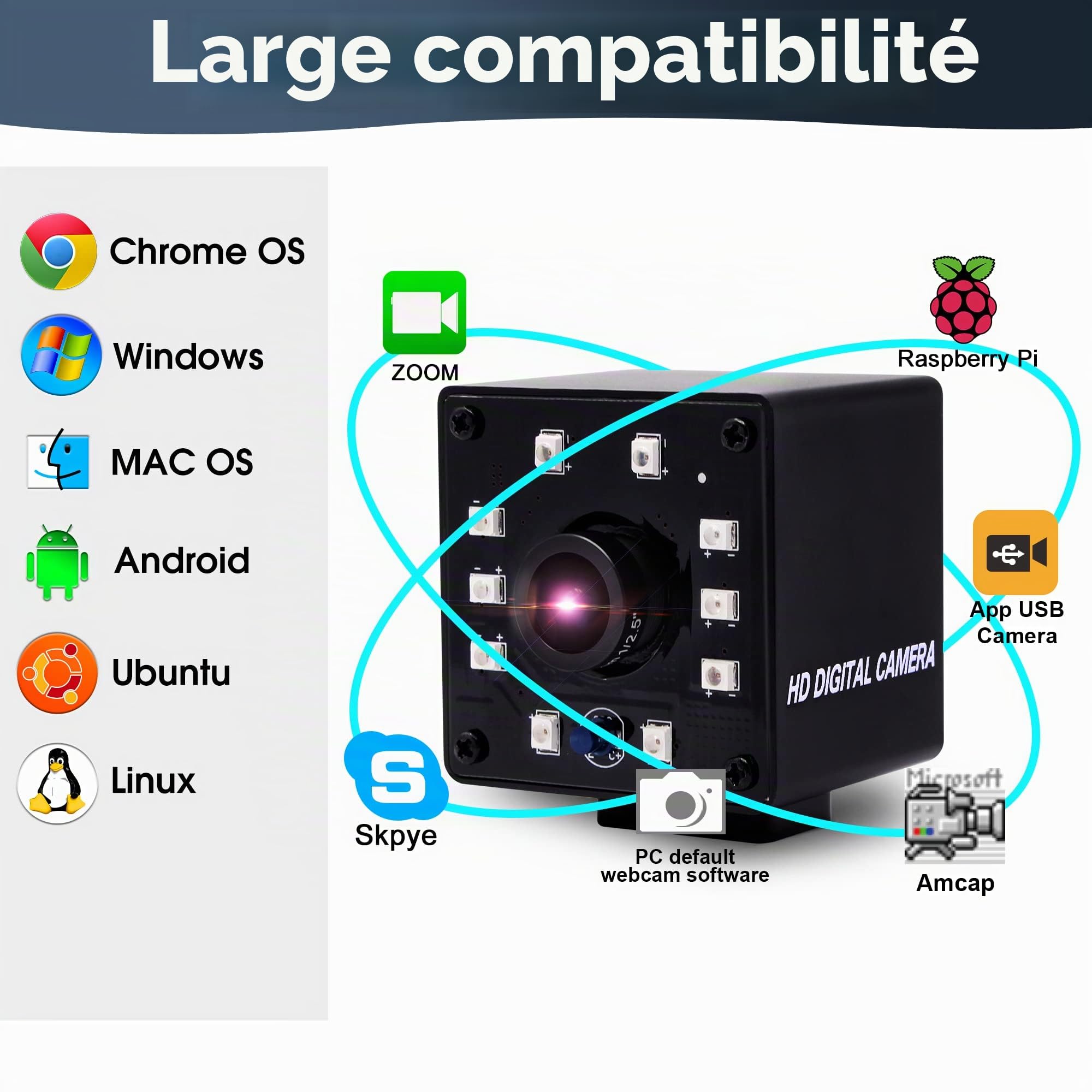 ELP KL36IR 1080P Webcam Full HD Vision Nocturne Infrarot PC Caméra 720P/60FPS Plug and Play Appareil Photo Video Web Cam USB avec IR Cut