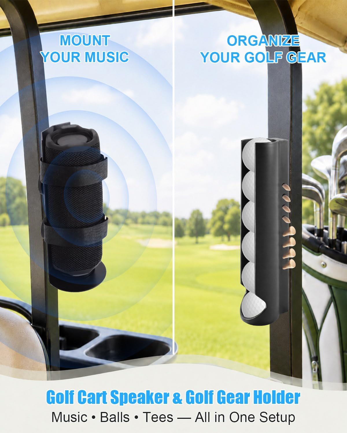 Magnetic Golf Cart Speaker Mount & Ball Holder Set, Tee Storage Rack image 2