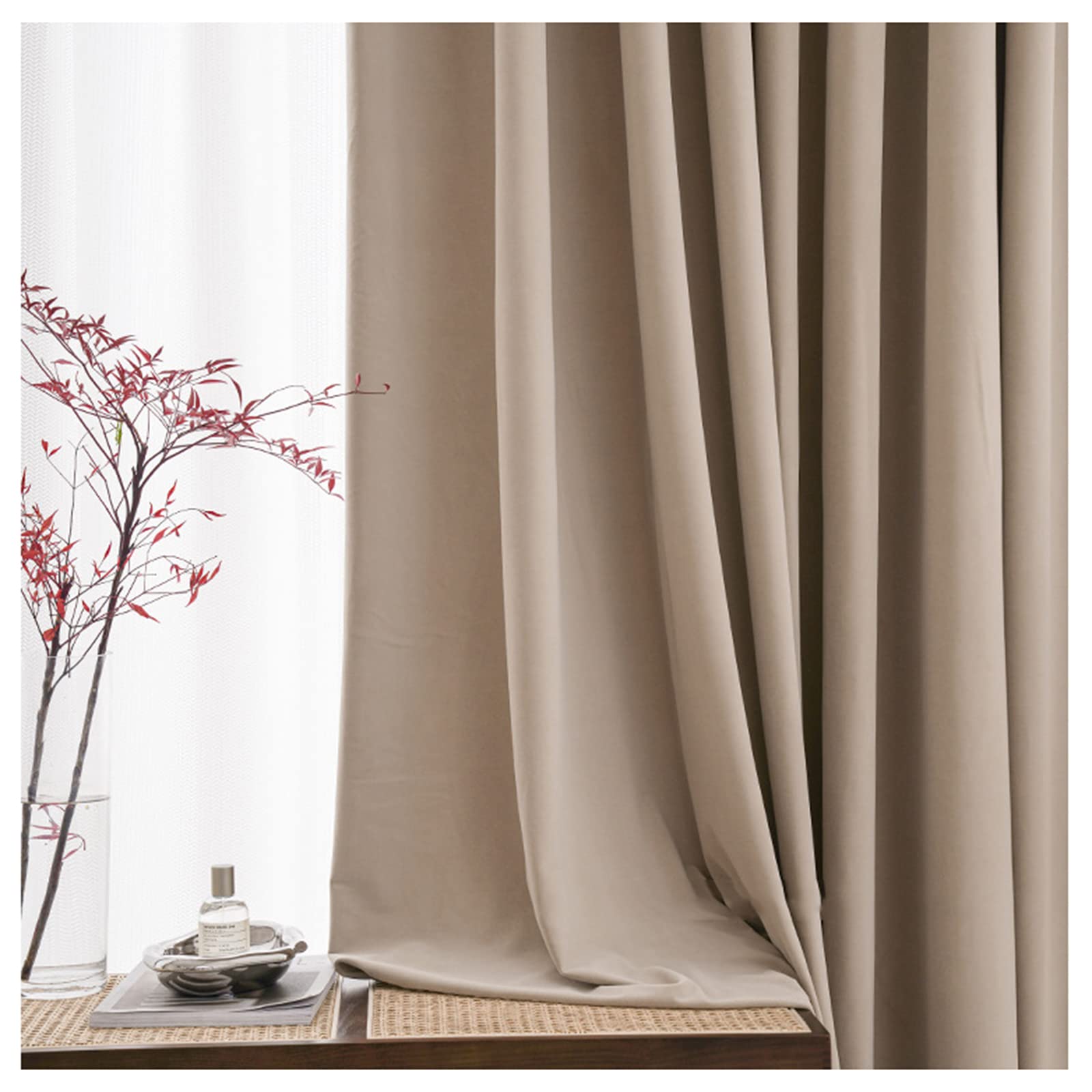 KSTORE Dormitorio Cortinas Opacas Terciopelo Estilo Japones Cortina Blackout para Salón Habitación Comedor 2 Paneles,Eyelet,W100xL250cm