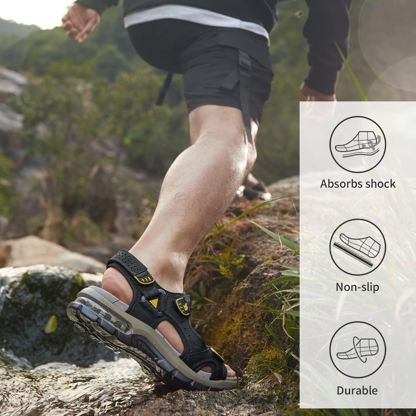 CAMEL CROWN Men's Leather Sandals for Hiking Walking Beach Treads Water Athletic Outdoor with Premium Air Cushion | Waterproof - Image 6