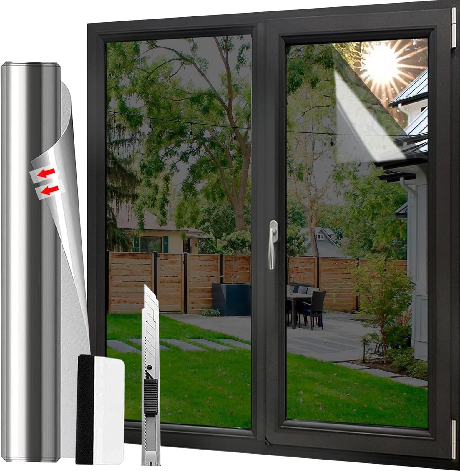 Gutsbox Spiegelfolie Fenster Sichtschutz Sonnenschutzfolie Fenster innen Selbsthaftend UV Schutzfolie Fenster ohne Klebstoff Fenster Klebefolie für Haus Geschäfte Büro