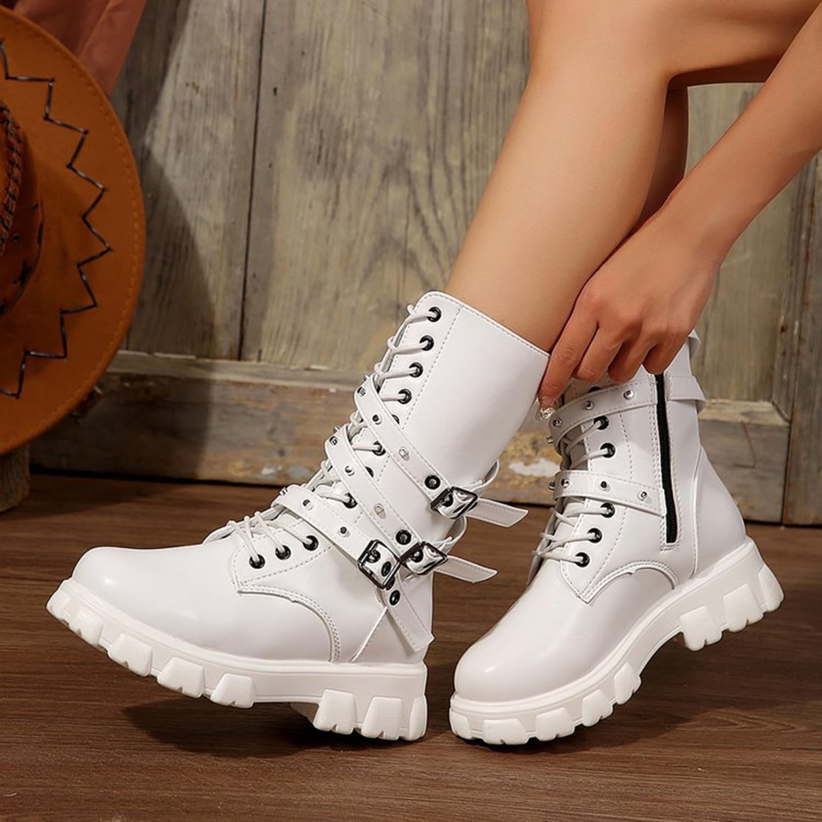 Stivali da donna, stile gotico, punk, alla moda, con fibbia, a mezza