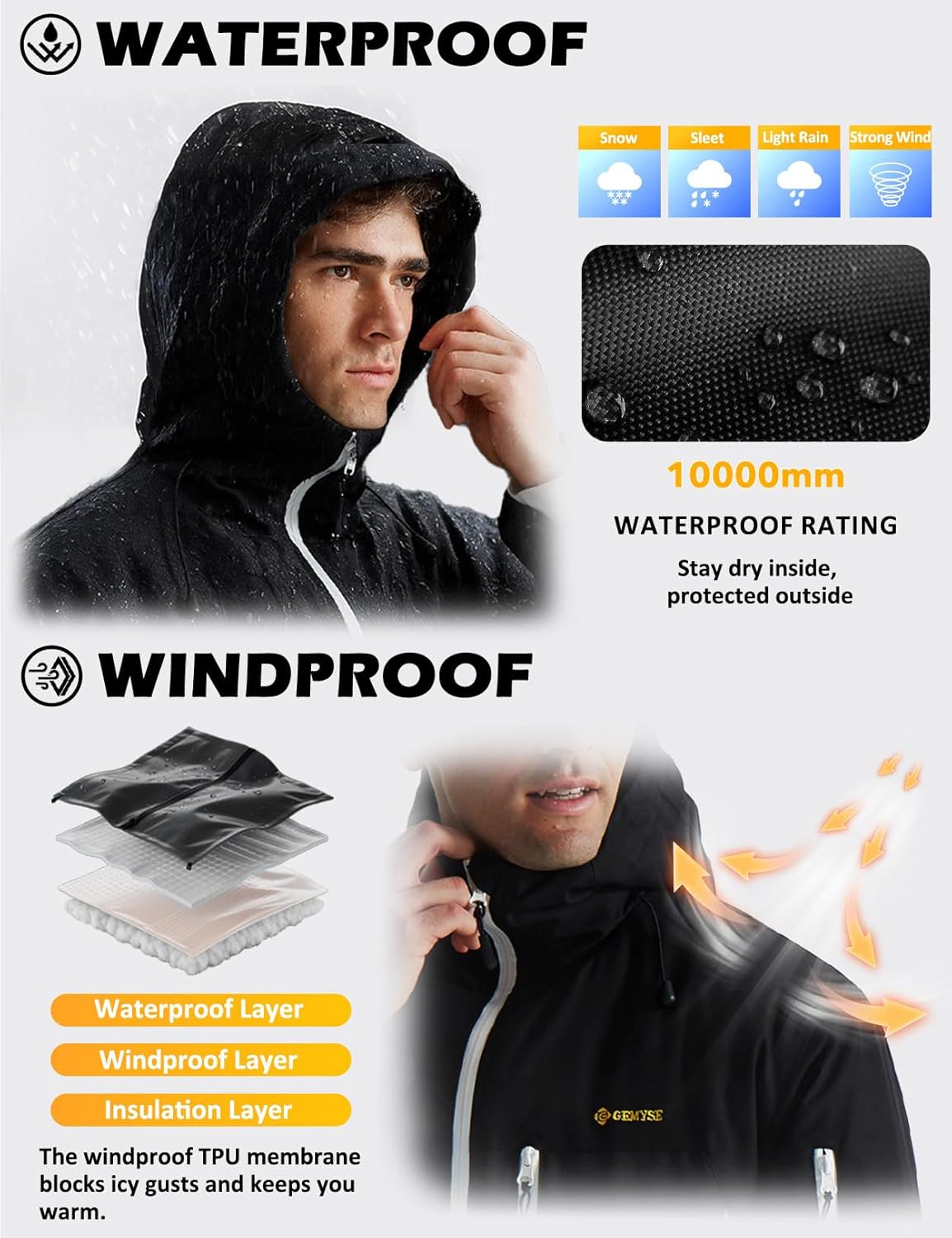 GEMYSE Men's Ski Jacket Warm Winter Snow Coat Waterproof Mountain Windbreaker Jacket for Snowboarding Hiking - Image 4
