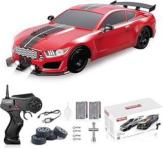 RC Drift Car 1:16 Scale 4WD 18KM/H High Speed Model Vehicle with LED Lights Spray Rubber Tire Racing Sport Toy Car for Kids and Adults Boys Girls Gift 2Pcs Rechargeable Batteries