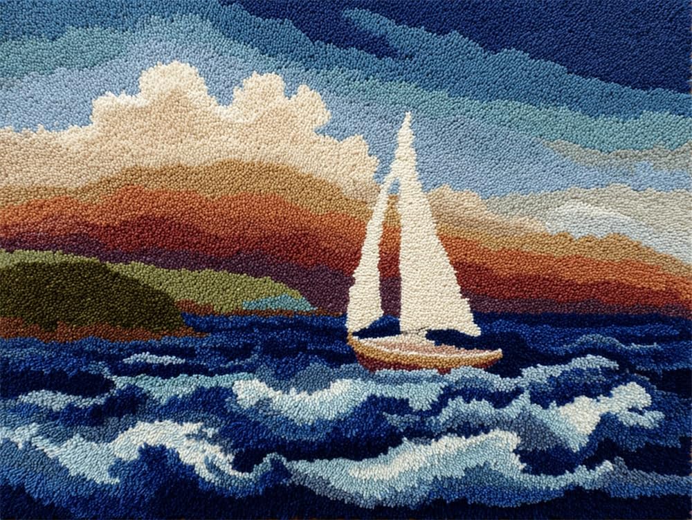 FWRTYCB Yarn Rug Hooking Kits Sailboat 20X15Inch Latch Hook Rug Kit