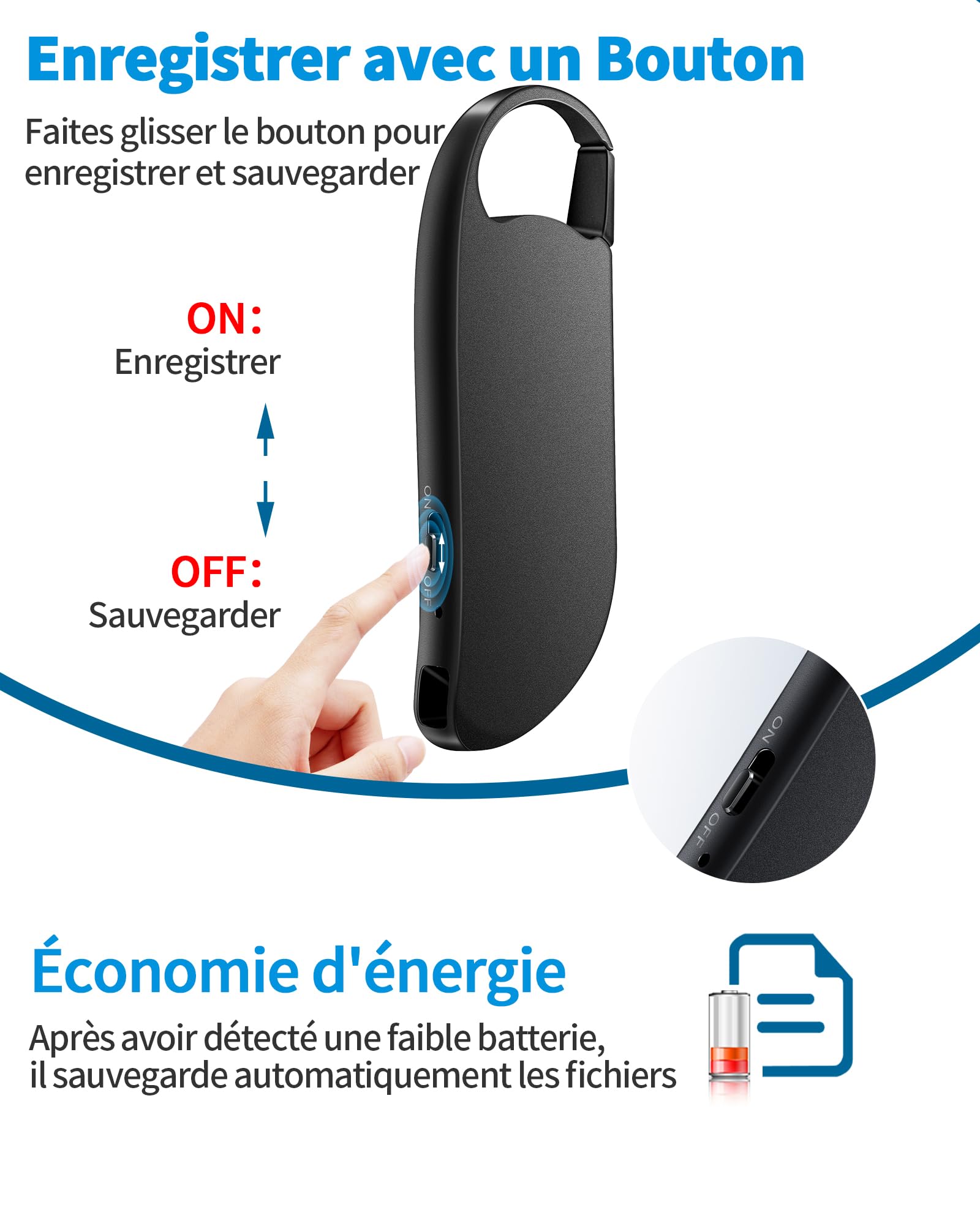 Enregistreur Vocal 64Go, Mini Enregistreur avec 900H de Mémoire, USB C Dictaphone Portable avec Activation Vocale pour Conférences Entretiens Réunions Cours