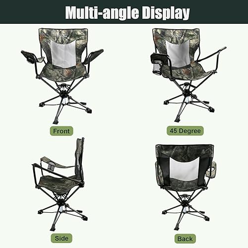 Miniatura 5 de HUNTPAL Asiento de caza giratorio de 360 para exteriores, perfecto para caza, persianas de caza, asiento de tiro de pesca plegable con reposabrazos,