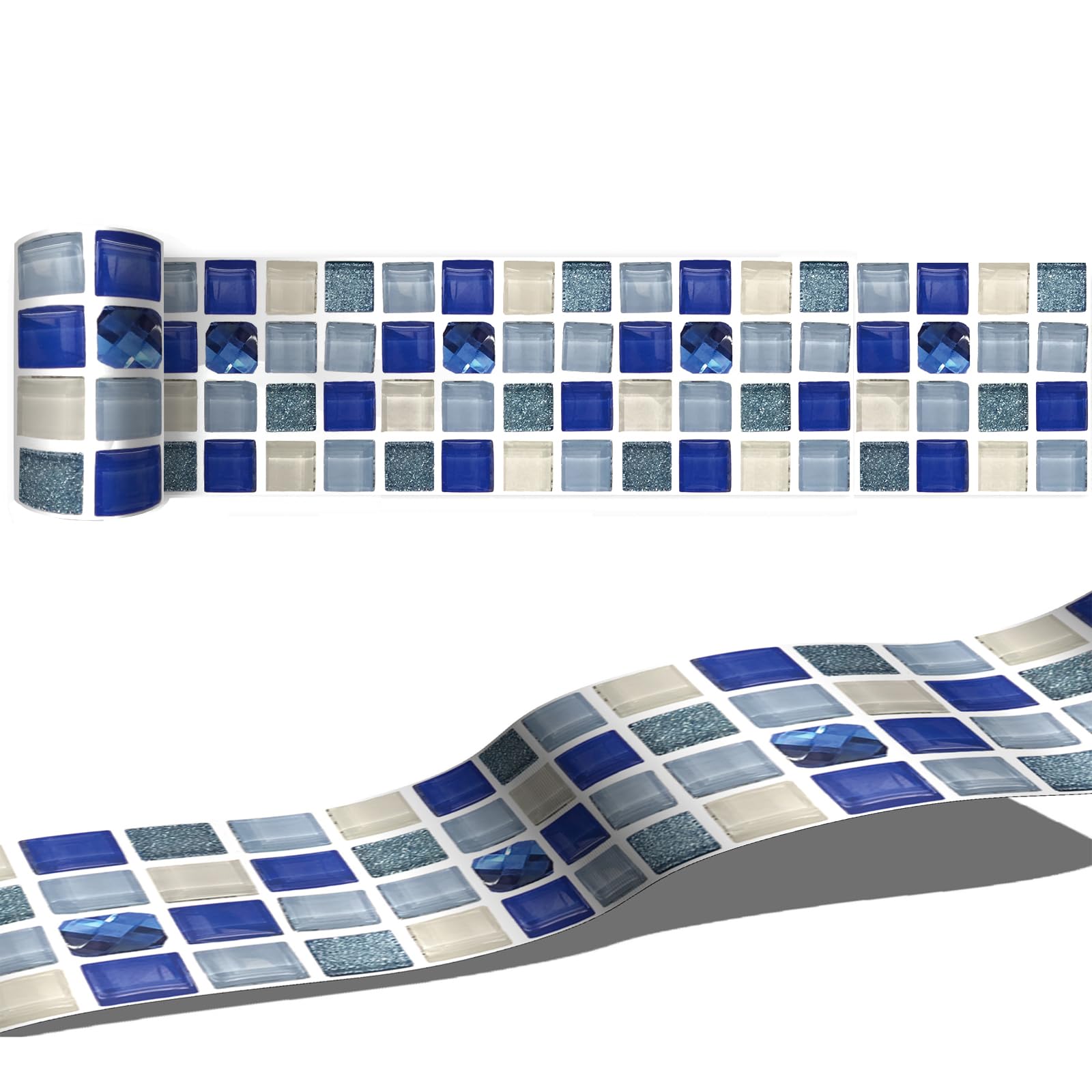 3D Mosaic Wall Stickers, Self Adhesive Waterproof Wall Decor - Blue Geometric Peel and Stick Wall Decals for Home, Party, Office - Easy to Apply & Remove Without Residue
