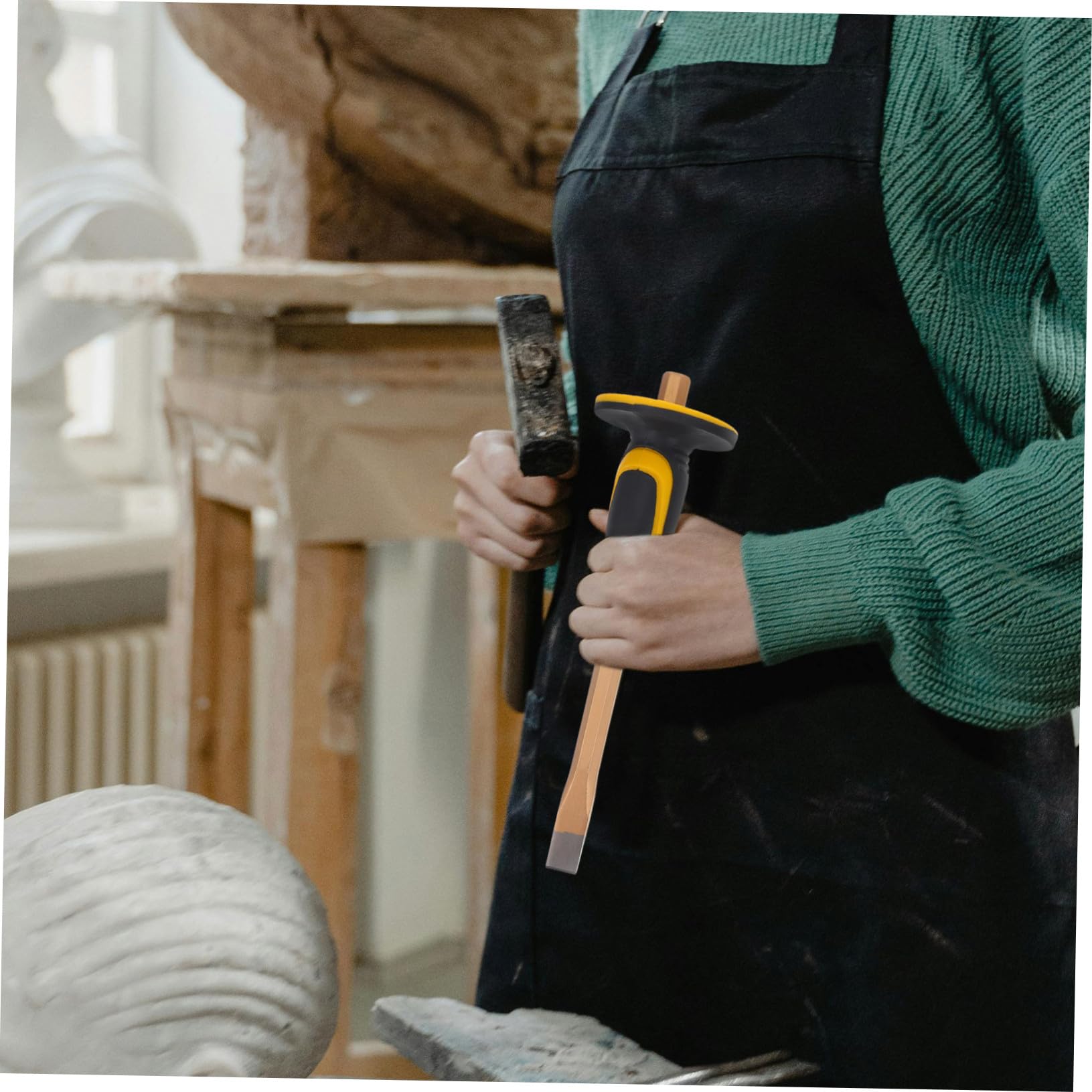 GALPADA Scalpello per Muratura con Protezione per Mani Scalpello Piatti in Acciaio Tungsteno per Intaglio Pietre Mattone Calcestruzzo e Lavori Falegnameria Ergonomico e Resistente