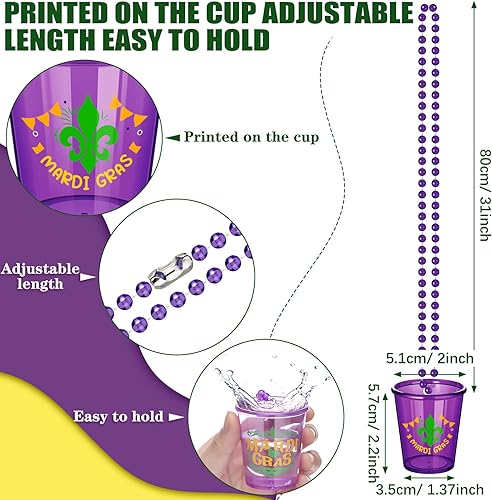 Miniatura 2 de Wesiti 12 piezas de Mardi Gras collares de cuentas de vidrio con cuentas de plástico Mardi Gras collar de copa de corona collar de cuentas de Mardi