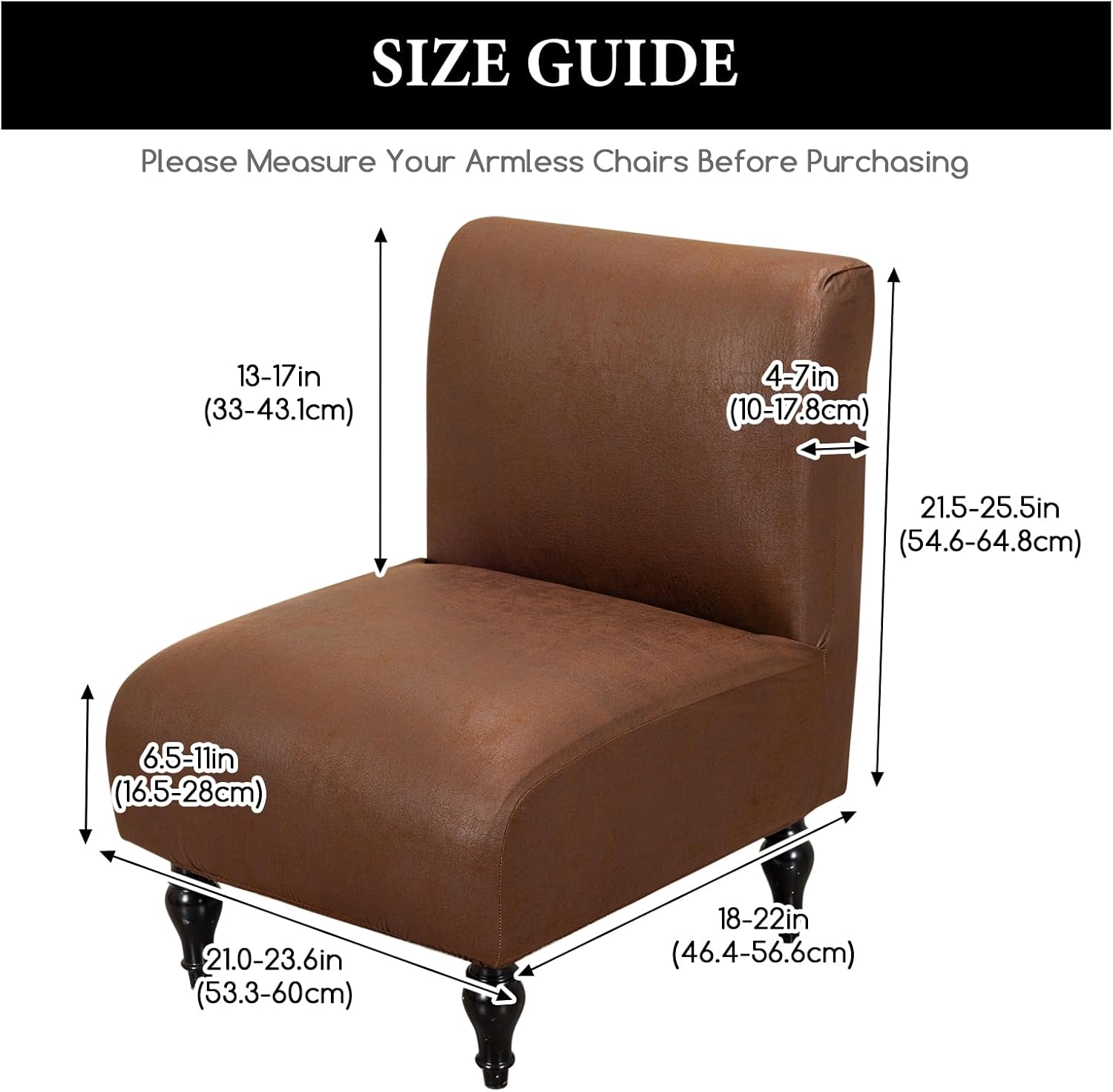 FUANGUI Armless Accent Chair Cover Slipcover, Stretch Spandex Chair Covers for Living Room Removable Washable for Armless Chair Furniture Protector