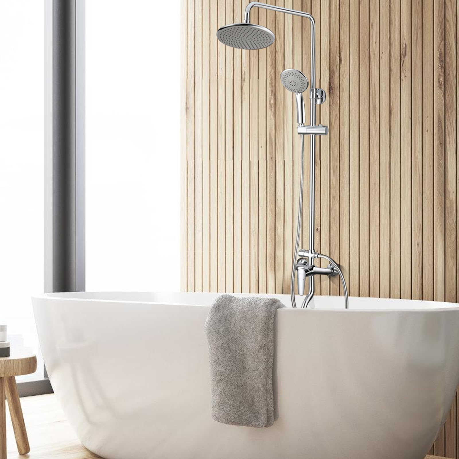 Robinet de douche : robinet de douche argenté salle de bain, mitigeur douche, montage mural, mitigeur de douche monocommande chromé avec buse G ½ pour montage mural