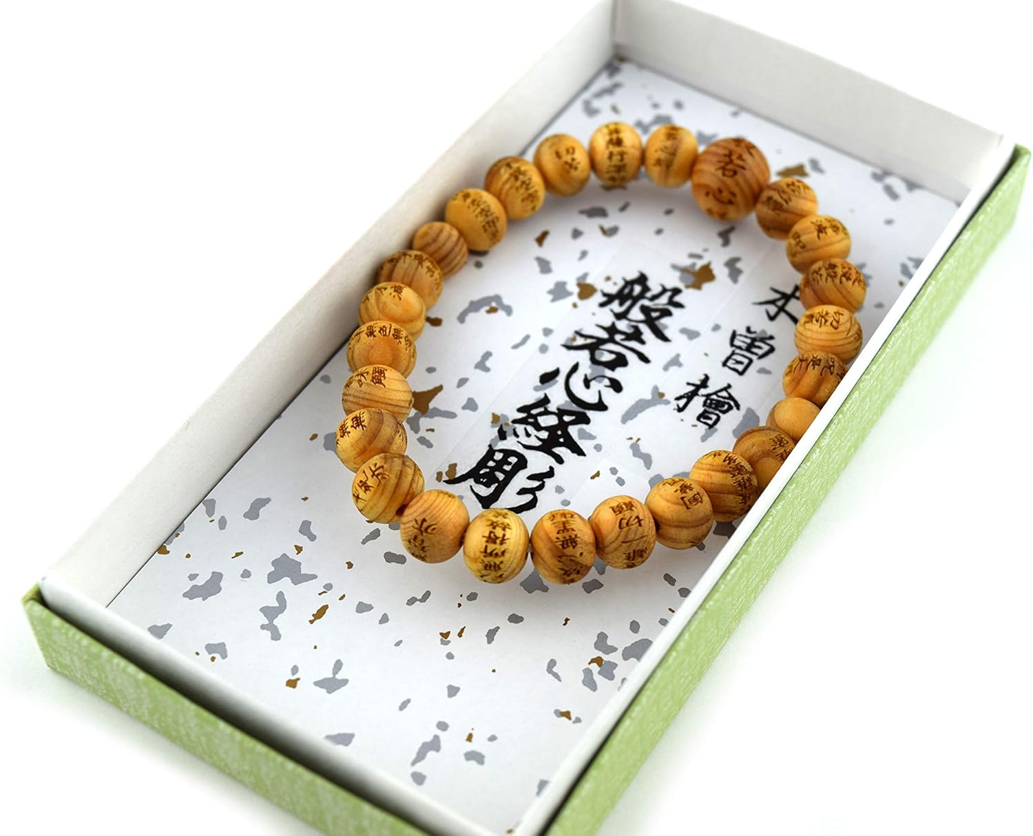 京都あさひ屋 Japan Kisohinoki Aroma Wood Beads Bracelet Rosary Juzu Heart Sutra Handmade for Unisex Stretch Elastic Wood bracelet for Men&Women Gift for Unisex