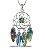 Dream Catcher Necklace Jewelry - Authentic Pendant Made With Natural Paua Abalone Shell With Silver Snake Chain Necklace, Unique Charm Jewel - 18 Inch