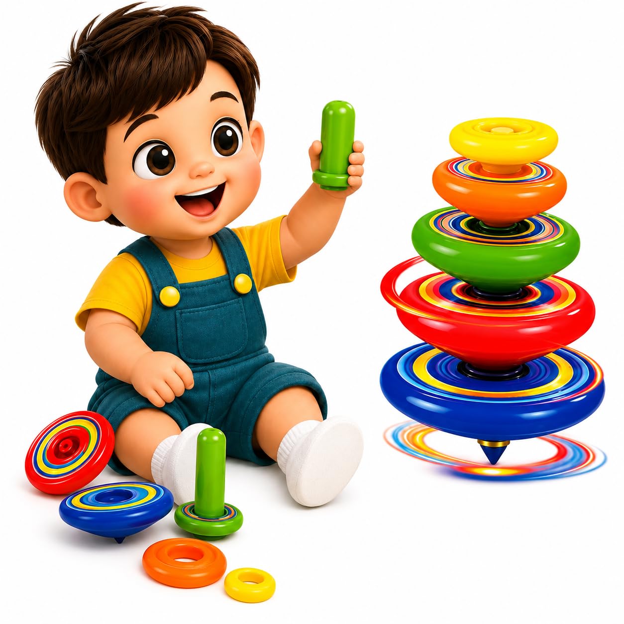 super stacking spinning tops – 5 gyro tops with transmitter, ages 3+(2) | colourful & vibrant, stackable & interlocking design, long-lasting spin, lattoo spinning top toy set for kids