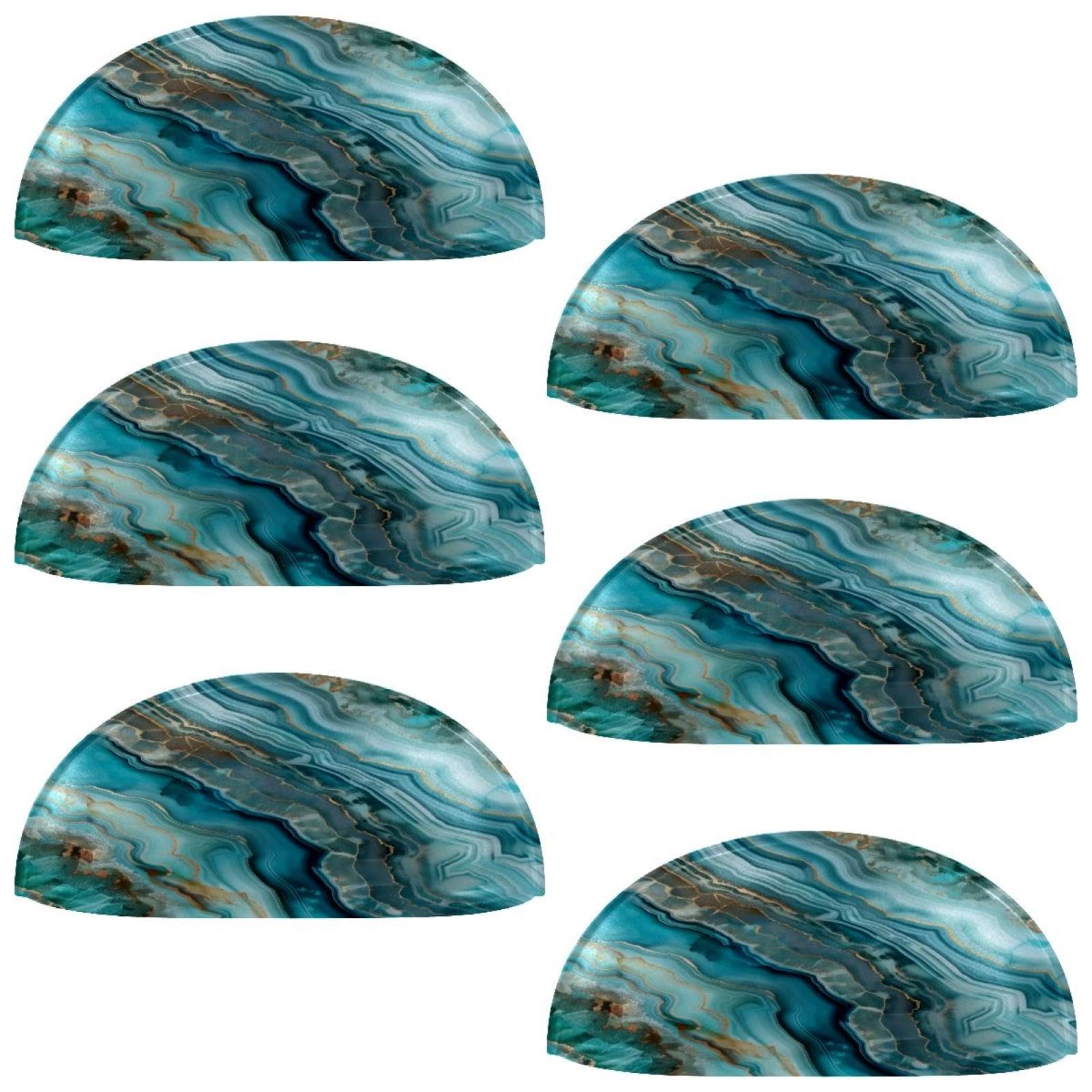Luoweisi Multi 15 6 Pcs Shell Cup Handles, Teal Agate Marble Drawer Pull Handles, Semi Circle Kitchen Cupboard Door Handles And Knobs, Furniture Cabinet Dresser Knobs Handles With Screws