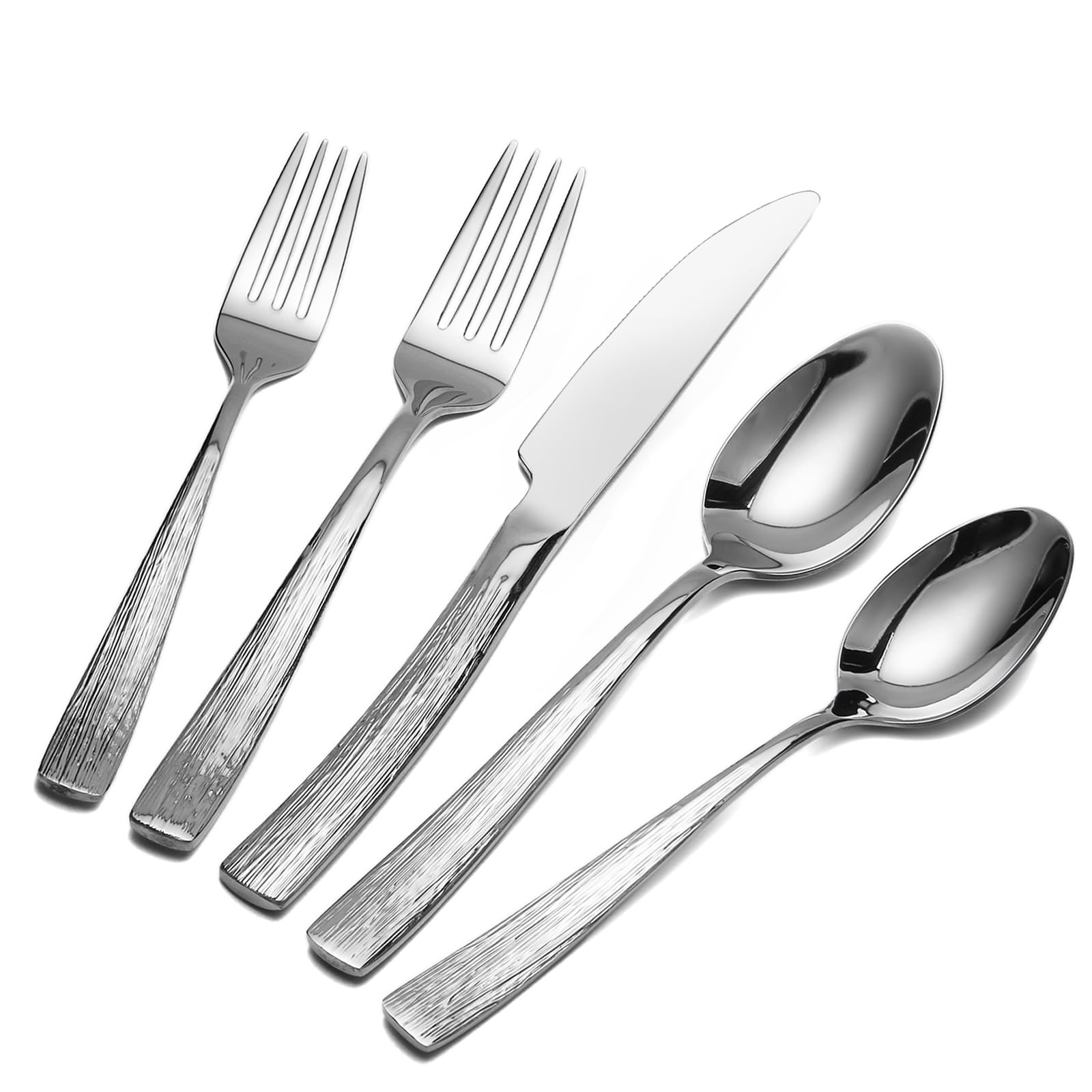 Ménagère 30 pièces pour 6 personnes, ensemble de couverts en acier inoxydable, ensemble de couverts poli miroir, vaisselle avec couteaux, fourchettes et cuillères (Argenté)
