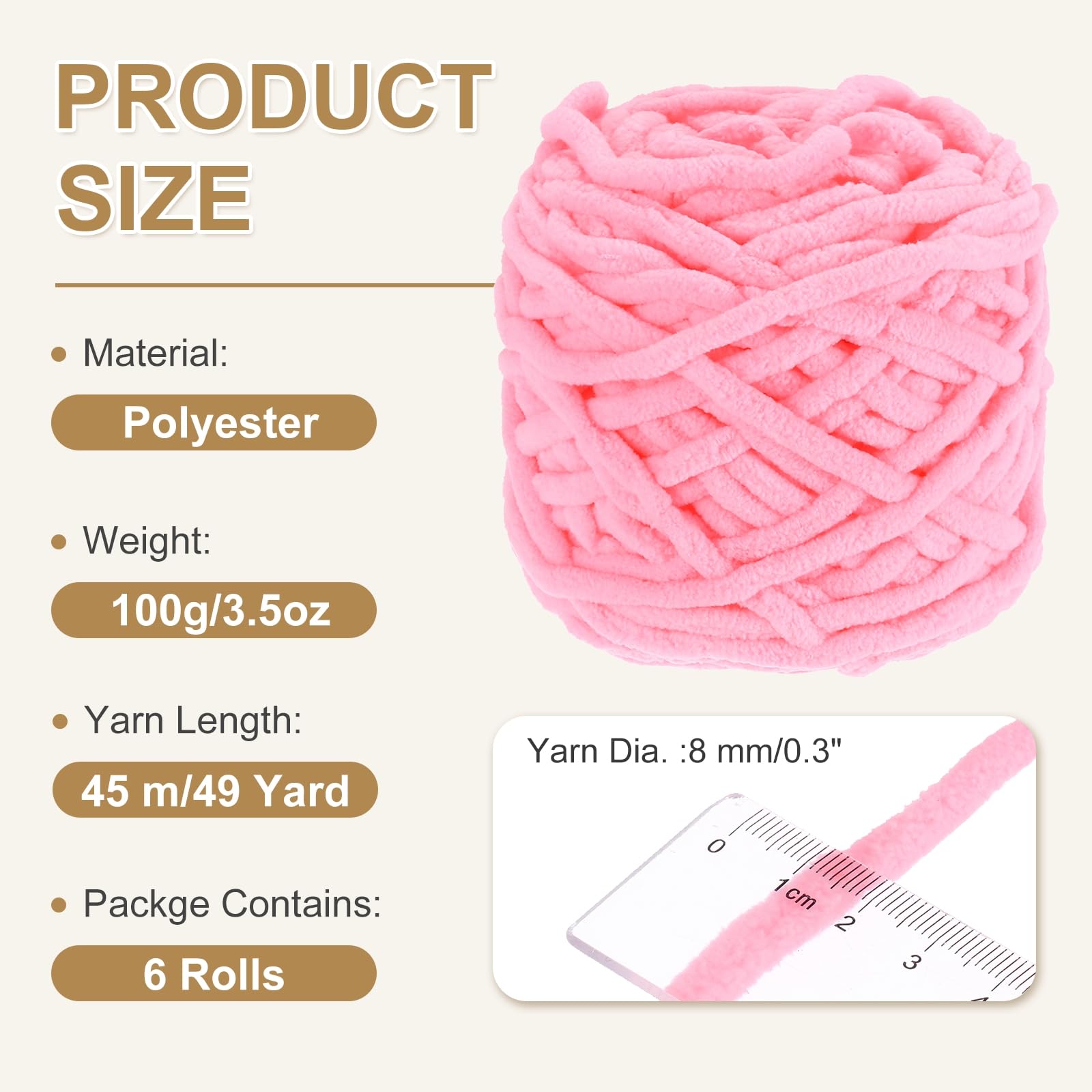 QUARKZMAN 6 Pezze Filato Coperta 45 Metri Morbido Filato Chenille Rosa | Velluto Peluche, Spesso, per Coperte Sciarpe Scialli, Maglia A Mano Lavori All'Uncinetto