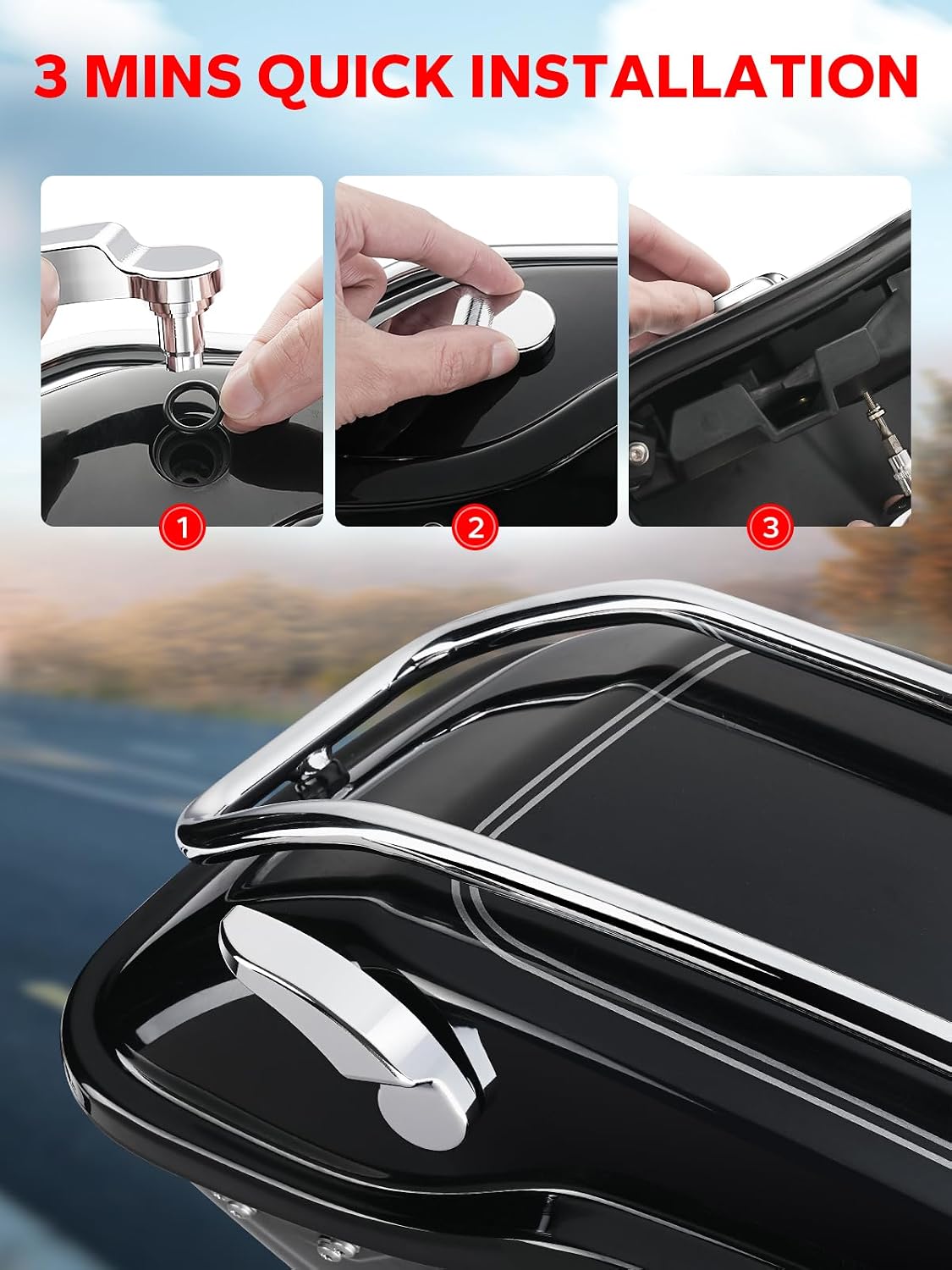 Amazicha Chrome Aluminum Saddlebag Saddle Bag Latch Kit Lid Lifter Compatible for Harley Davidson Touring Street Glide Electra Glide Road Glide Road King 2014-2024