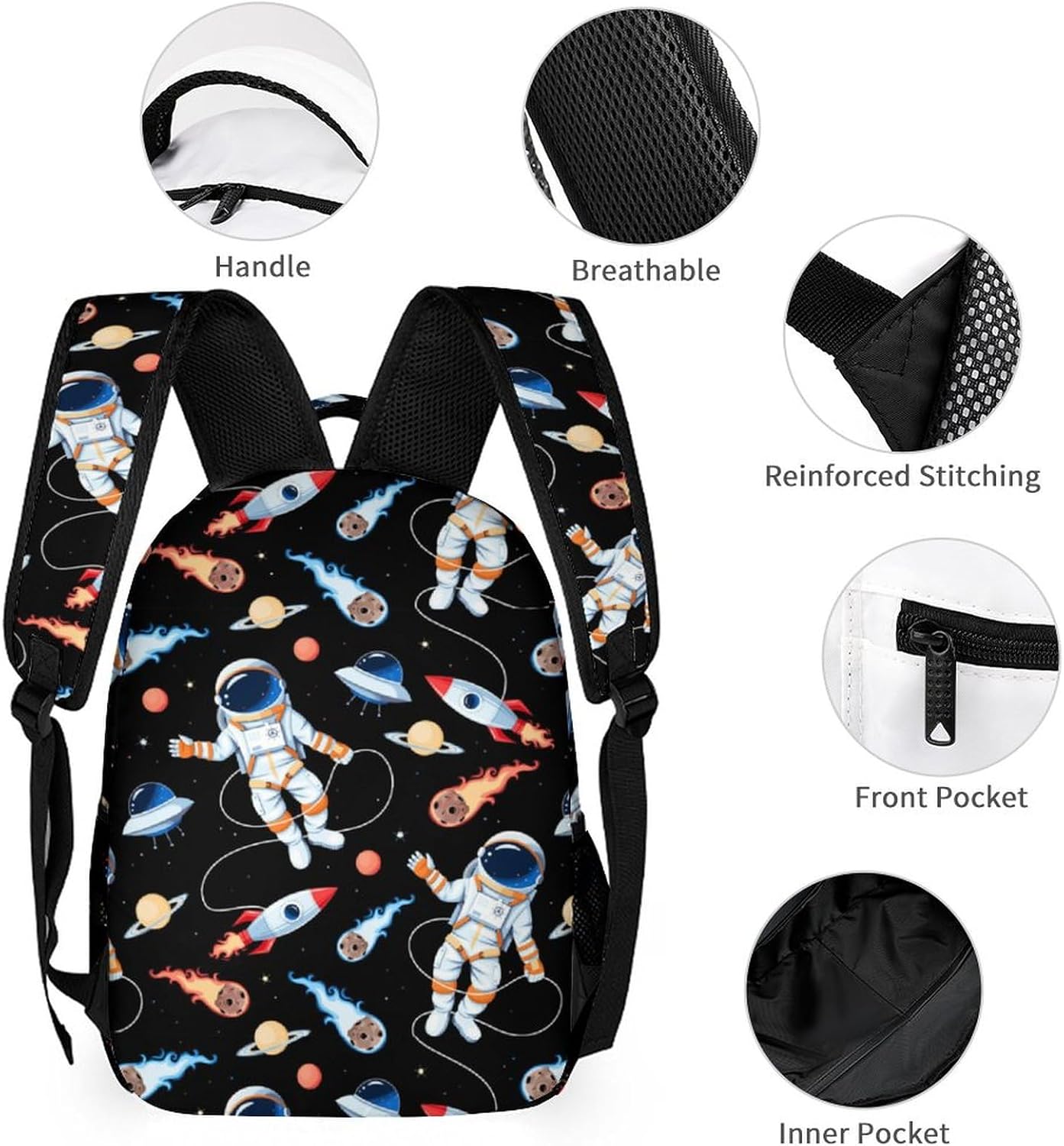 Custom Space Rocket Astronaut Backpack Set 4 in 1 Personalized Add Your Name School Bag with Lunch Bag Pencil Case Water Bottle Customized Backpack for Kids Girls Boys