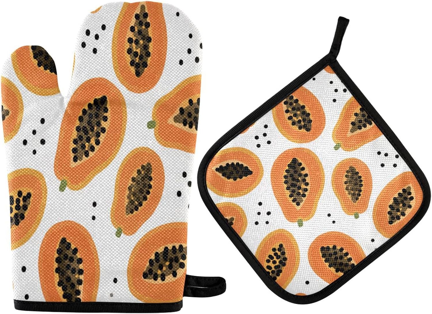 QUGRL Oven Mitts and Pot Holders Set Repeating Hippo Design on Blue Kitchen Oven Gloves Hot Pads Heat Resistant Handling Cooking Cookware Bakeware BBQ